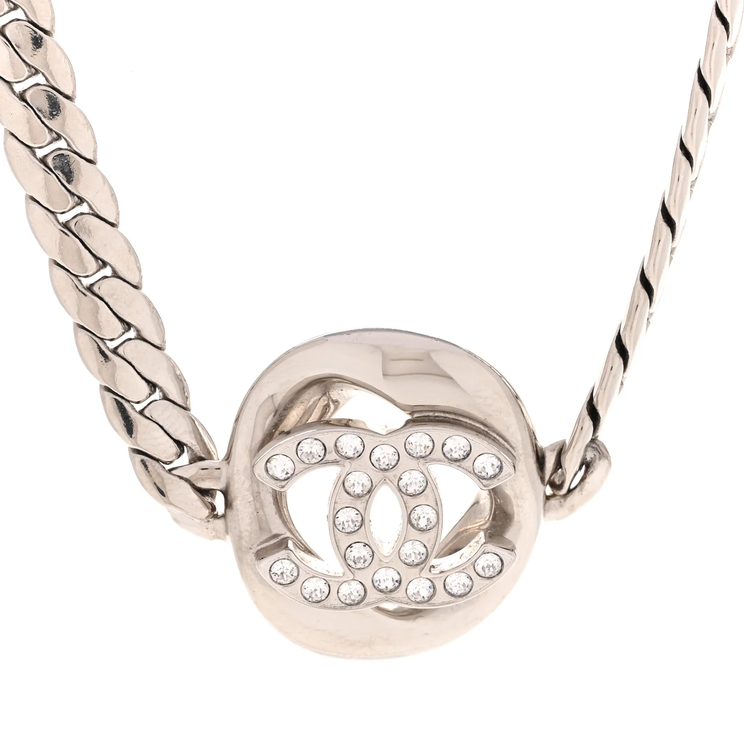 Metal Crystal CC Choker Necklace Silver - Image 4
