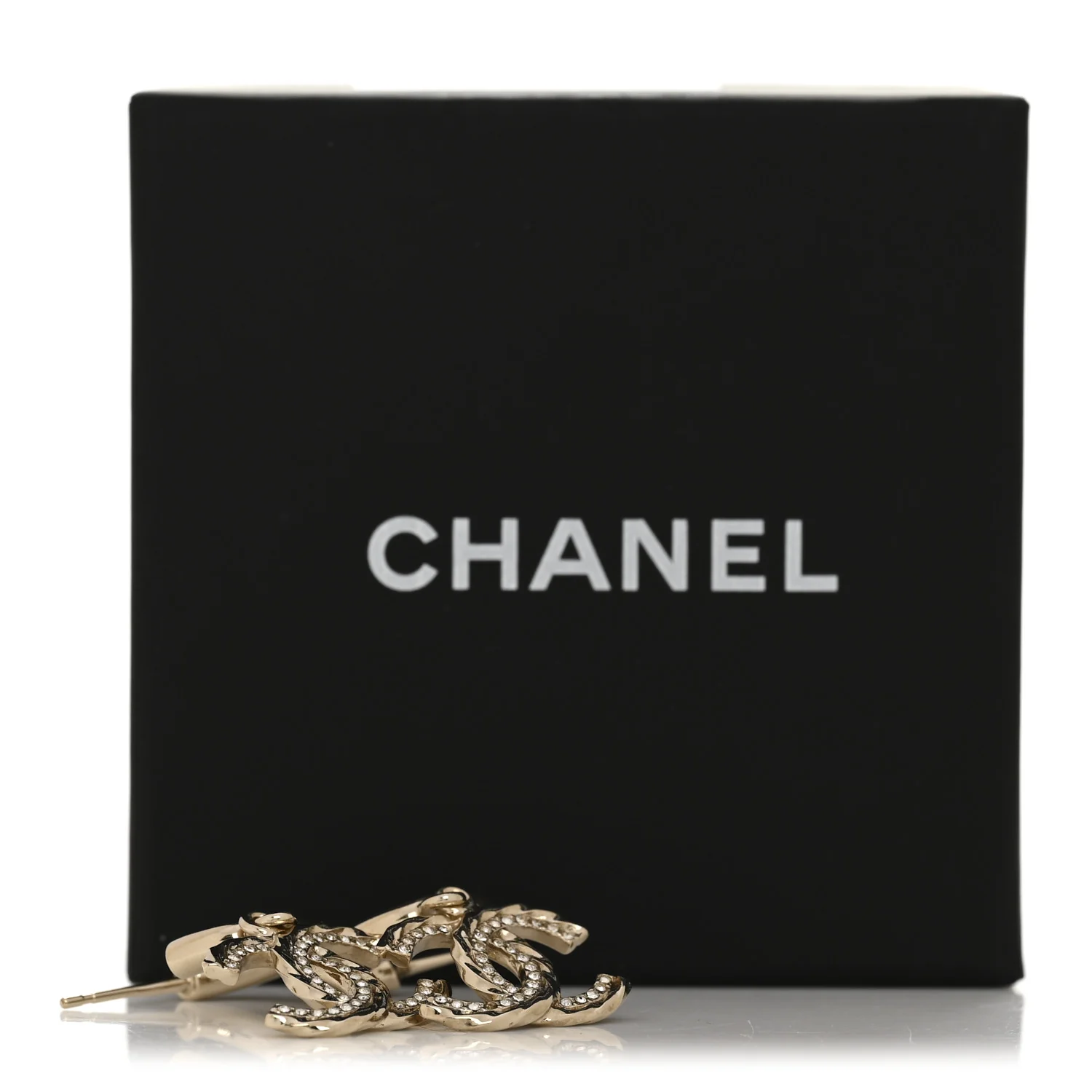 Metal Crystal CC Hoop Drop Earrings Gold - Image 6