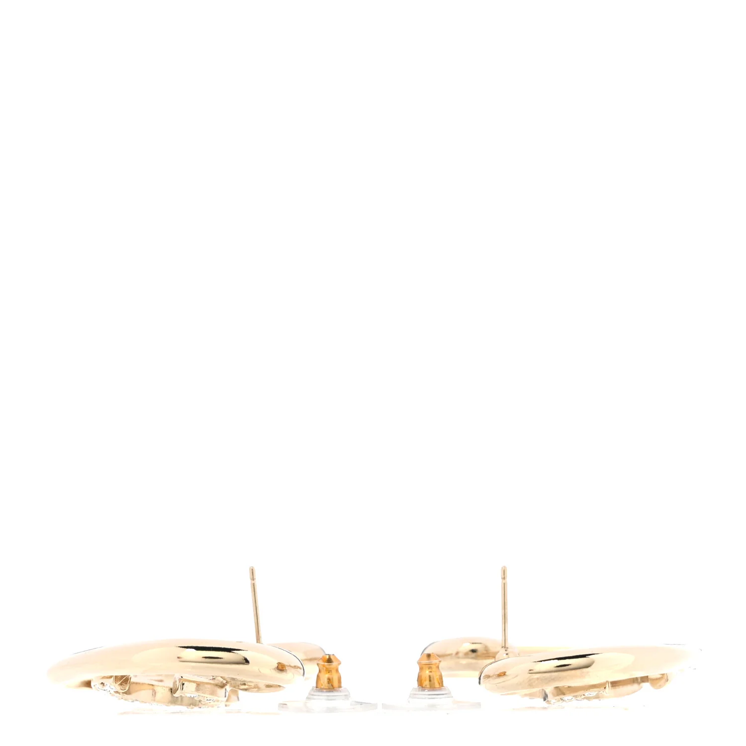 Metal Crystal CC Logo Heart Earrings Gold - Image 3