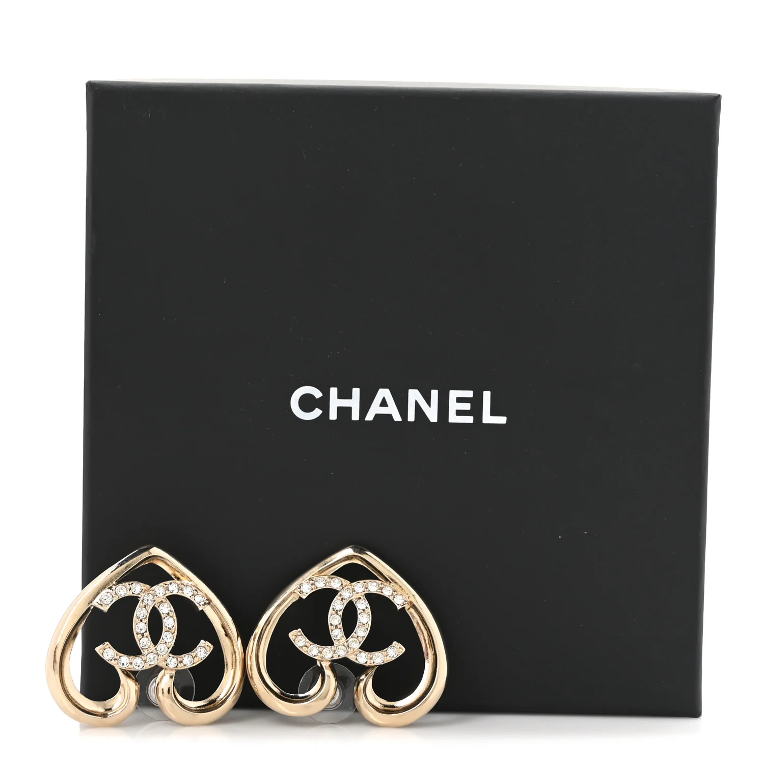 Metal Crystal CC Logo Heart Earrings Gold - Image 5