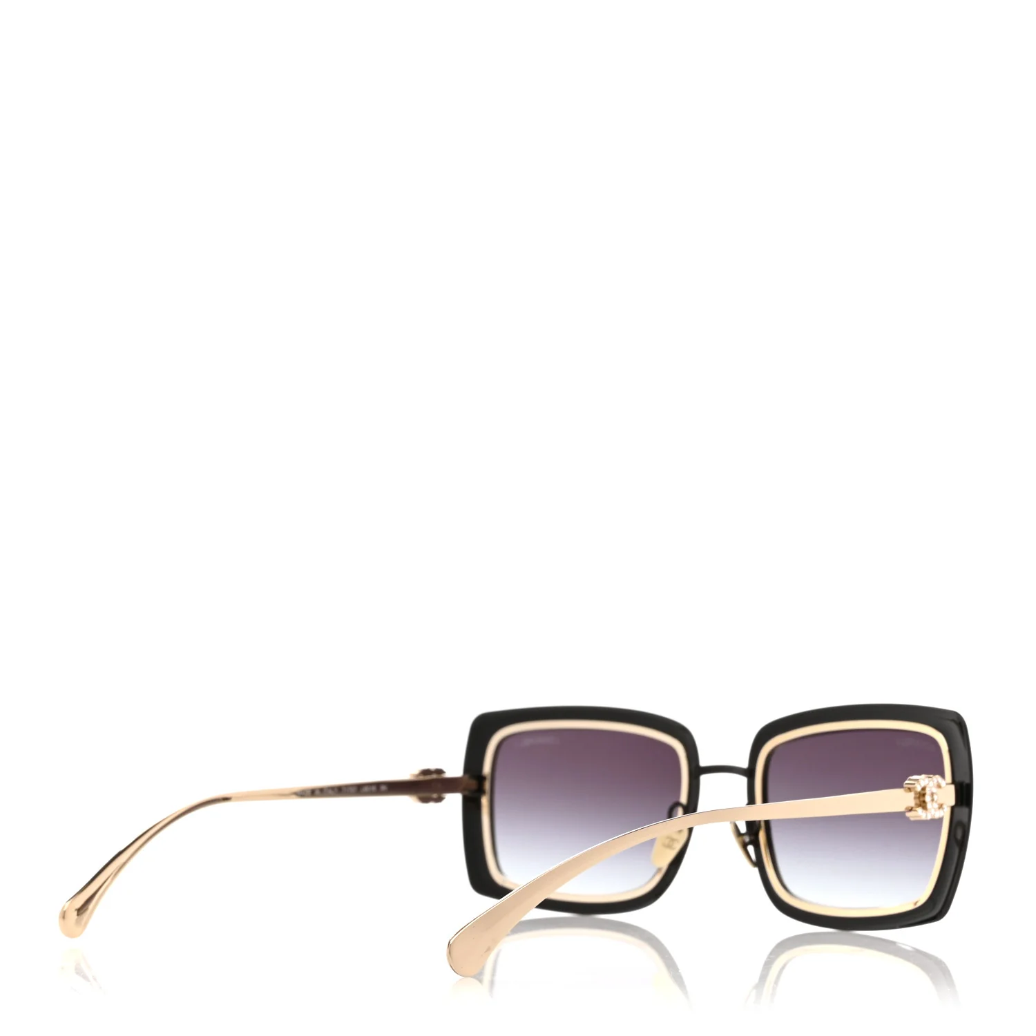 Metal Crystal CC Logo Sunglasses 71707 Black Gold - Image 4