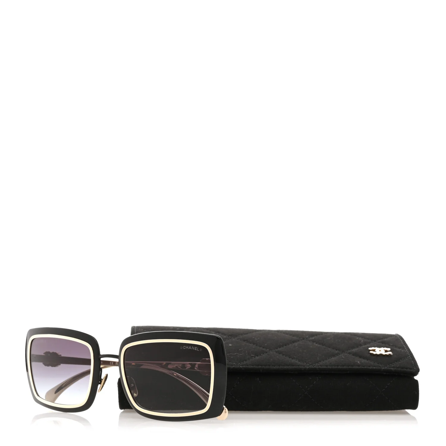 Metal Crystal CC Logo Sunglasses 71707 Black Gold - Image 8