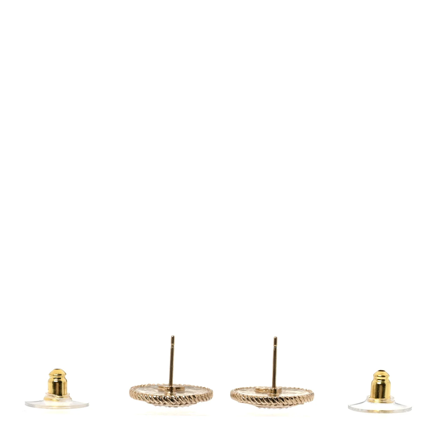 Metal Crystal CC Medallion Round Earrings Gold - Image 3