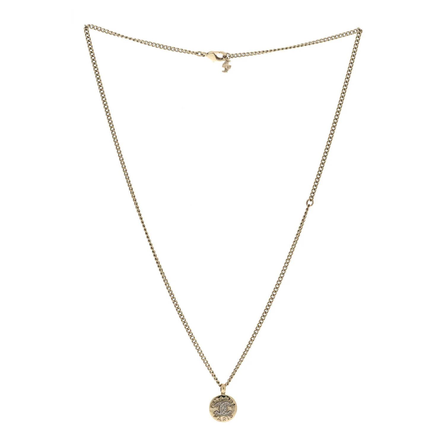 Metal Crystal CC Round Pendant Necklace Gold - Image 3