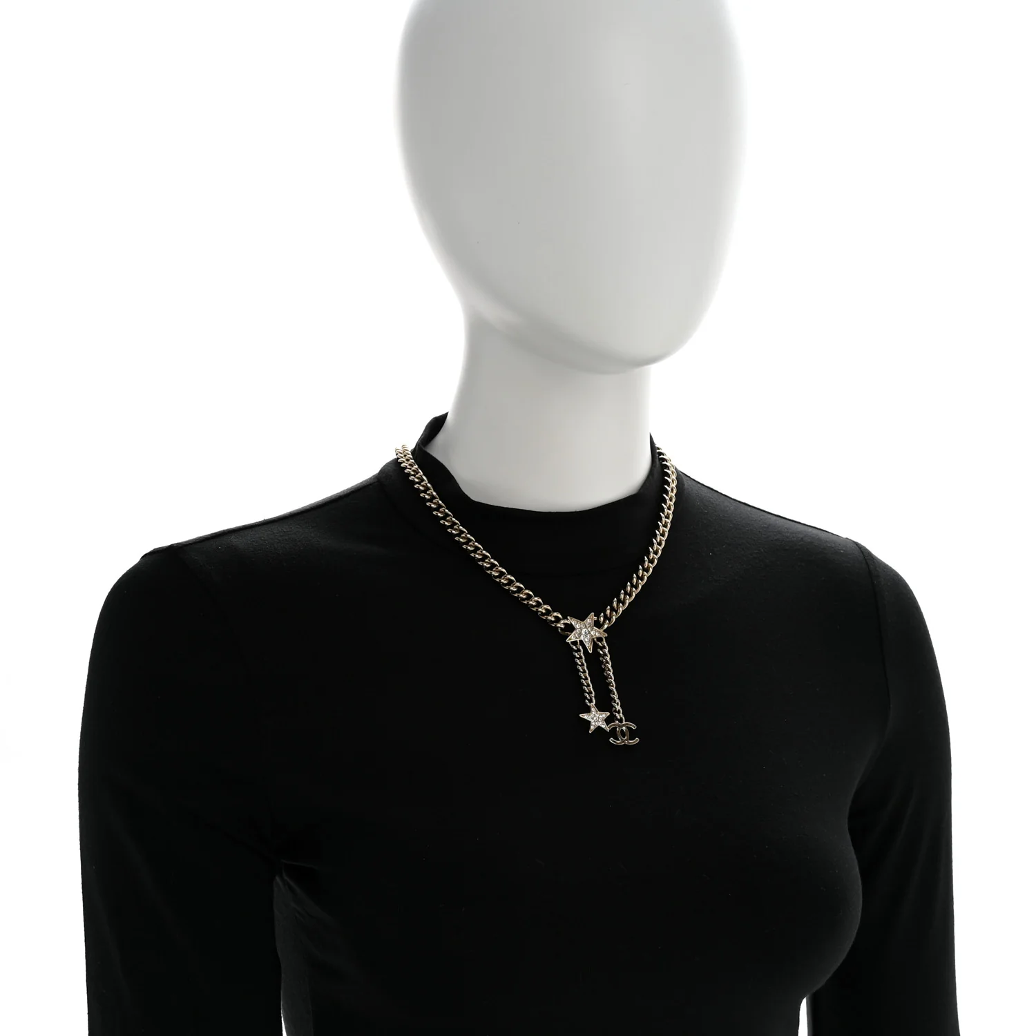 Metal Crystal Chain CC Star Pendant Choker Necklace - Image 2