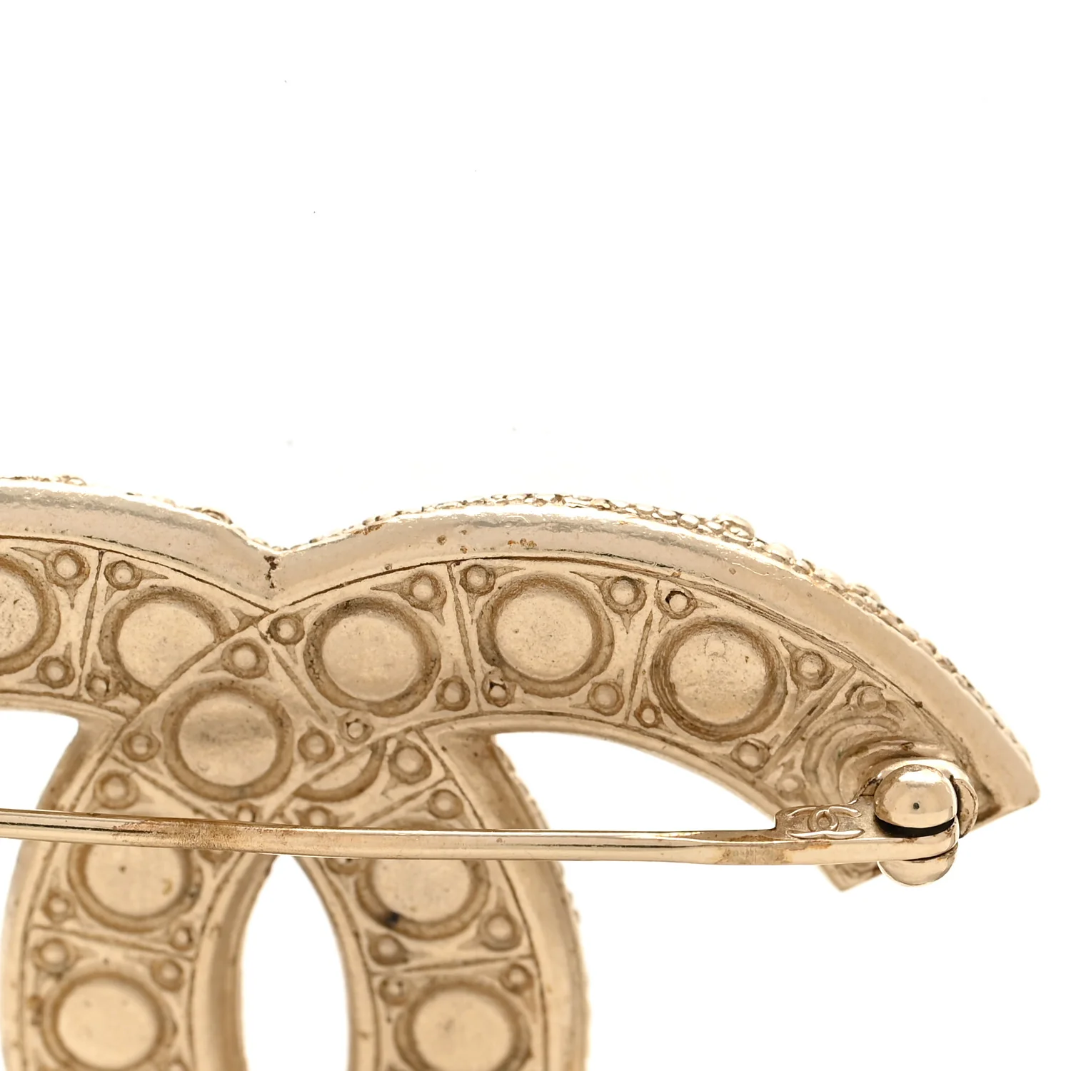 Metal Crystal Graduated Pearl CC Brooch Gold - Image 5