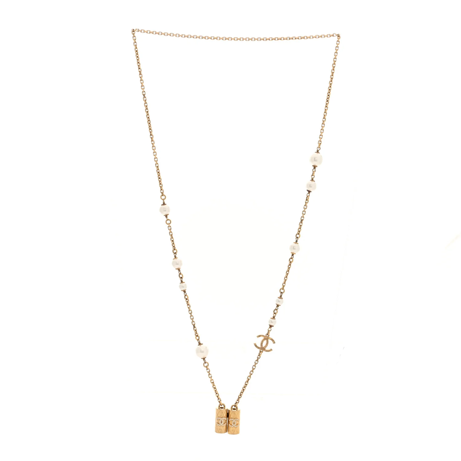 Metal Crystal Pearl Airpod Necklace Gold - Image 3
