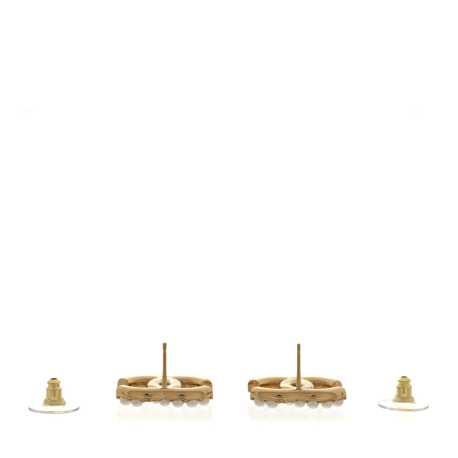 Metal Crystal Pearl CC Earrings Gold - Image 3