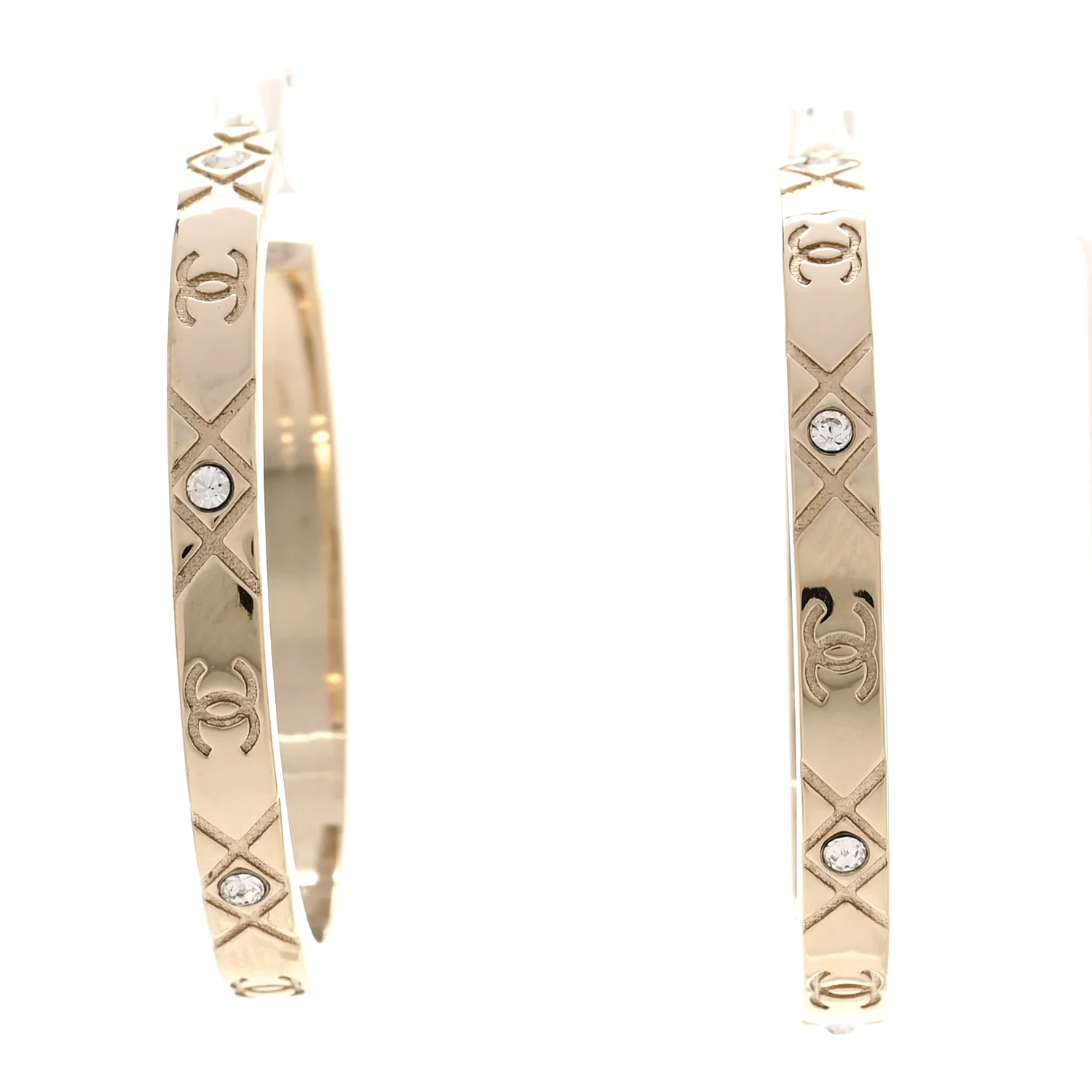 Metal Crystal Quilted CC Hoop Earrings Gold