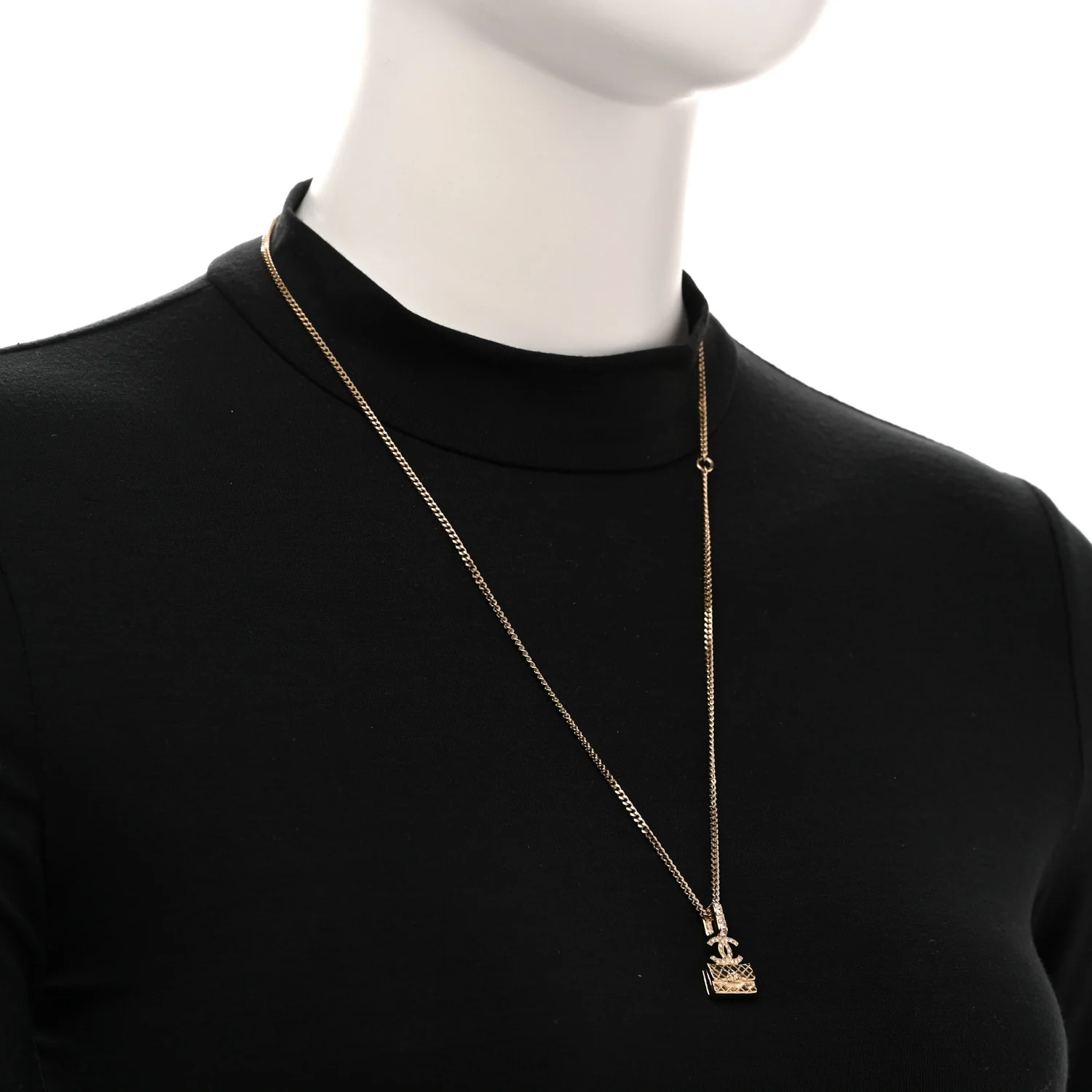 Metal Crystal Quilted Flap Bag Necklace Gold - Image 2