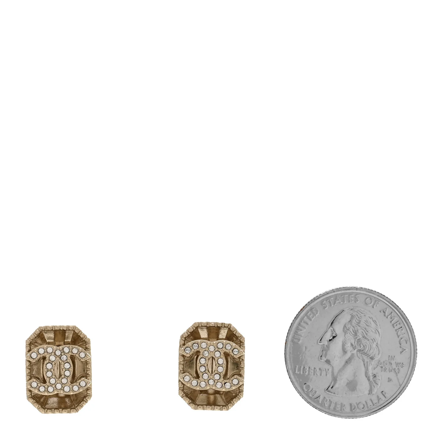 Metal Crystal Rectangle CC Earrings Gold - Image 2