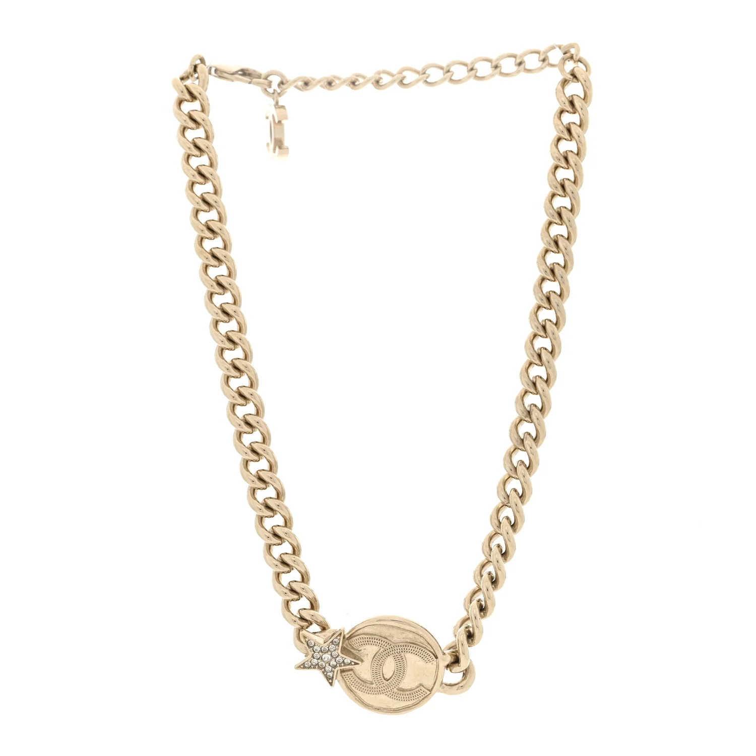 Metal Crystal Textured CC Star Chain Choker Necklace Gold - Image 3