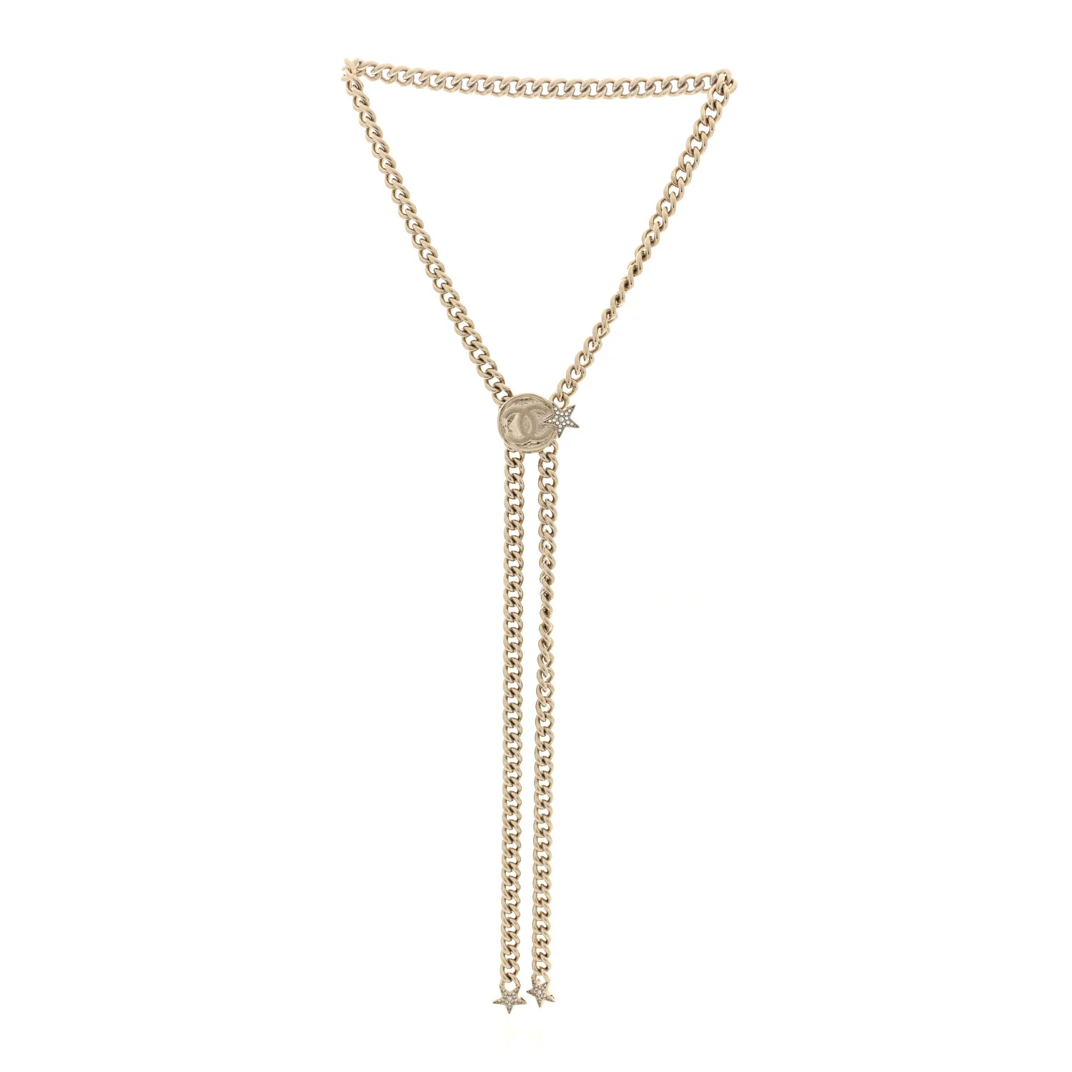 Metal Crystal Textured CC Star Chain Link Necklace Gold - Image 3
