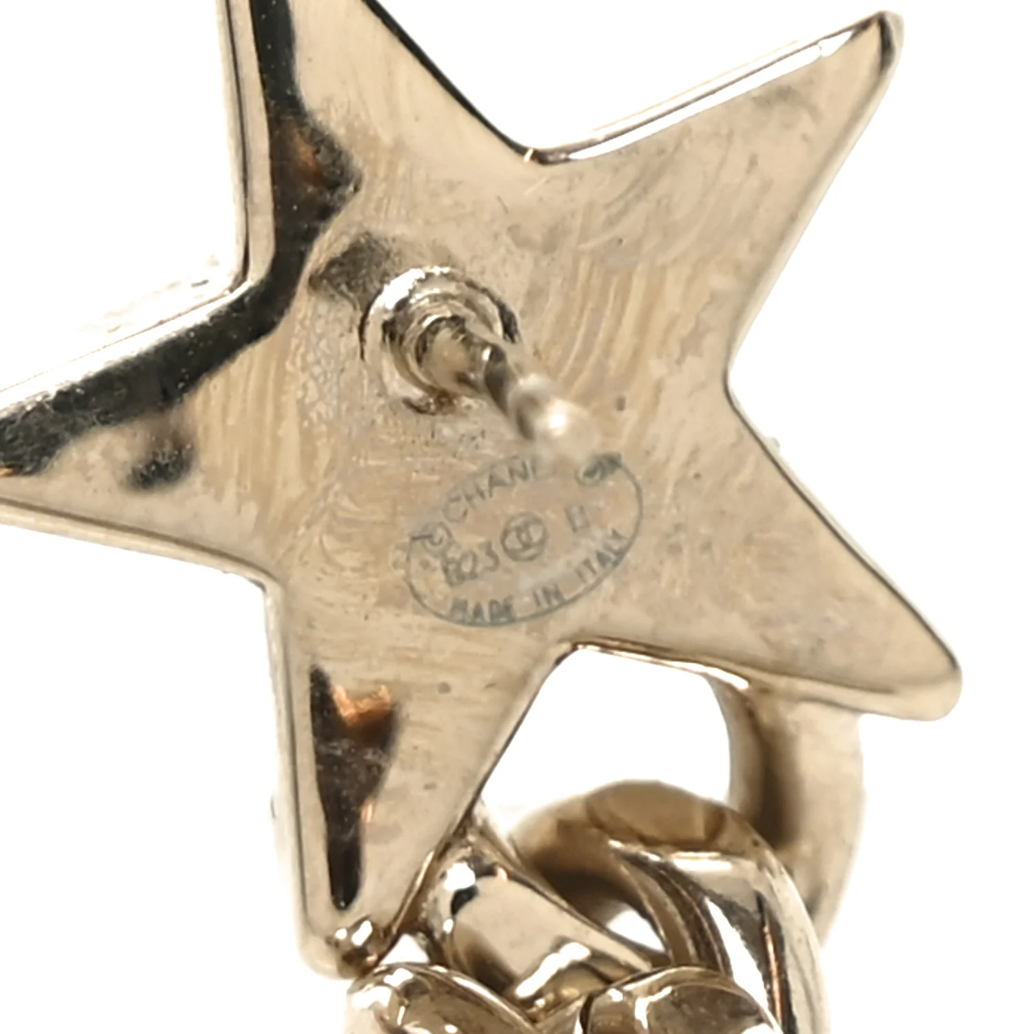 Metal Crystal Textured CC Star Drop Earrings Gold - Image 4