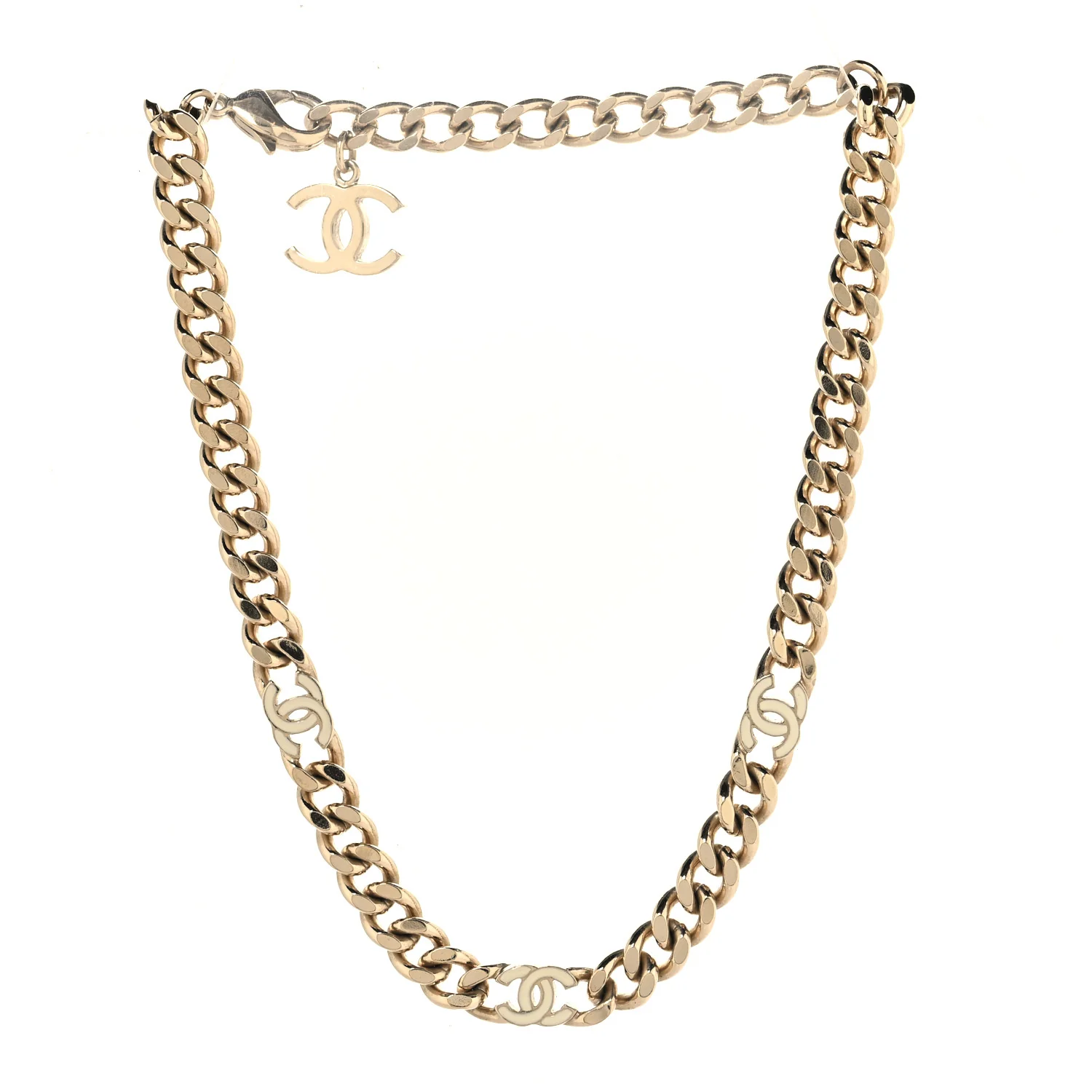Metal Enamel Chain CC Choker Gold White - Image 3