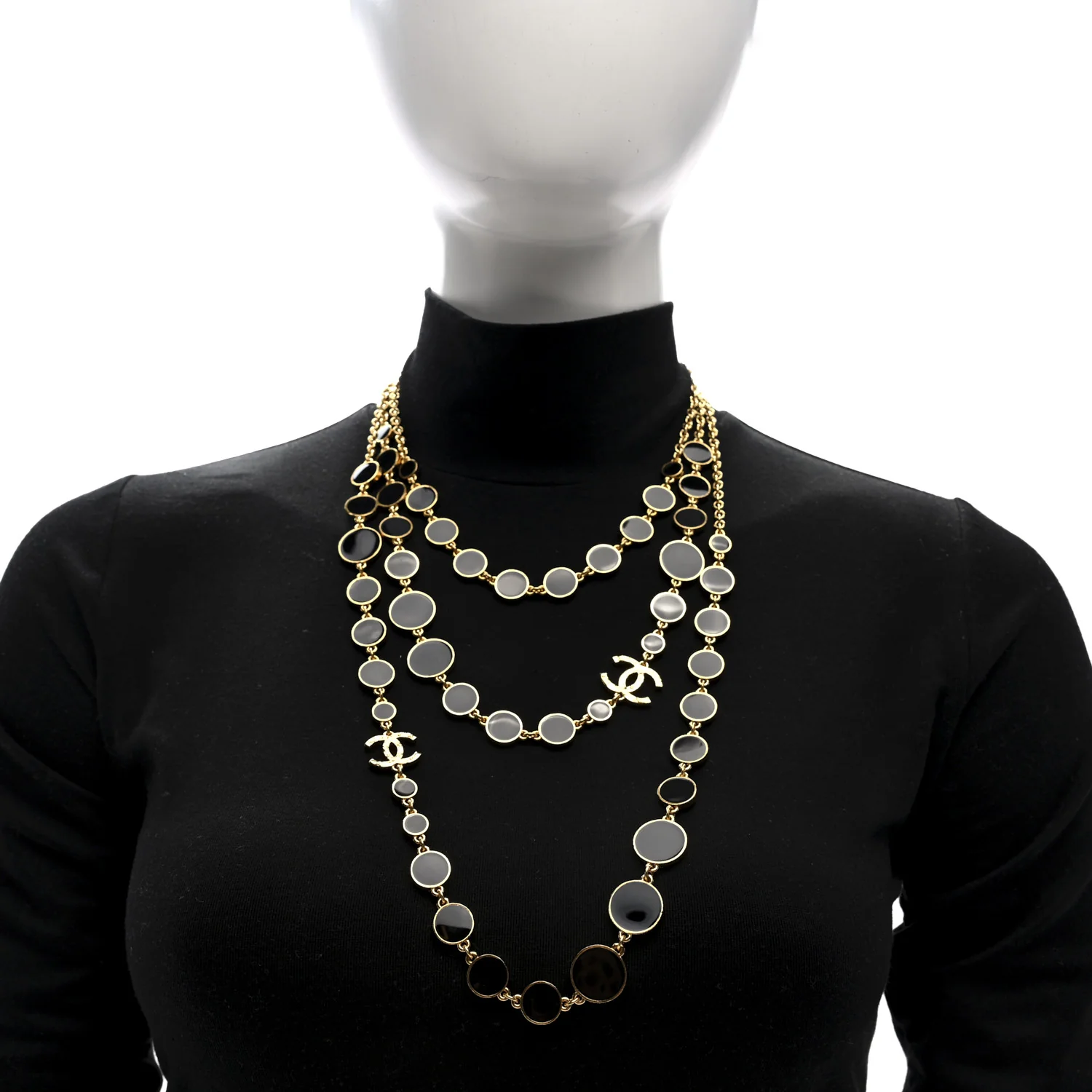 Metal Enamel Disc CC Multi 3 Strand Necklace Gold Black - Image 2