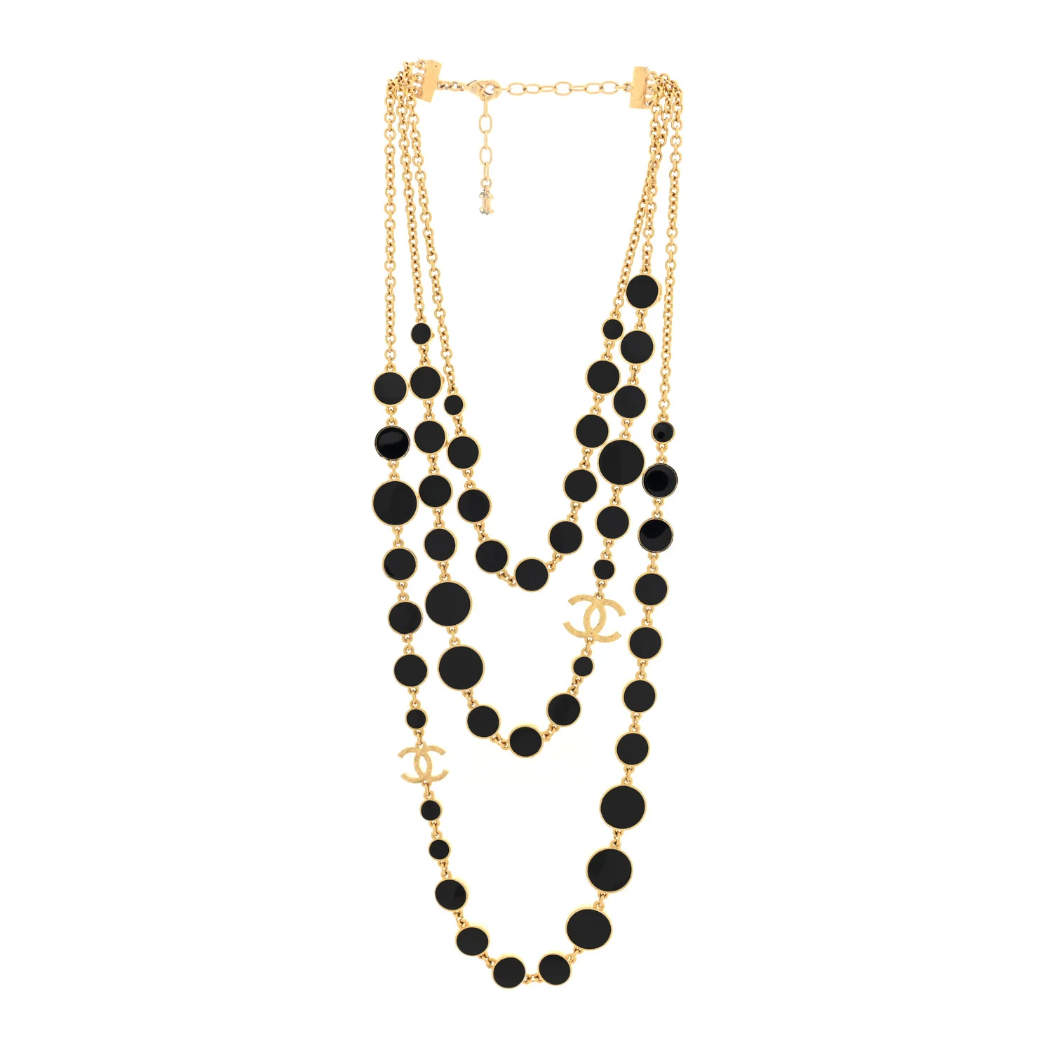 Metal Enamel Disc CC Multi 3 Strand Necklace Gold Black - Image 3