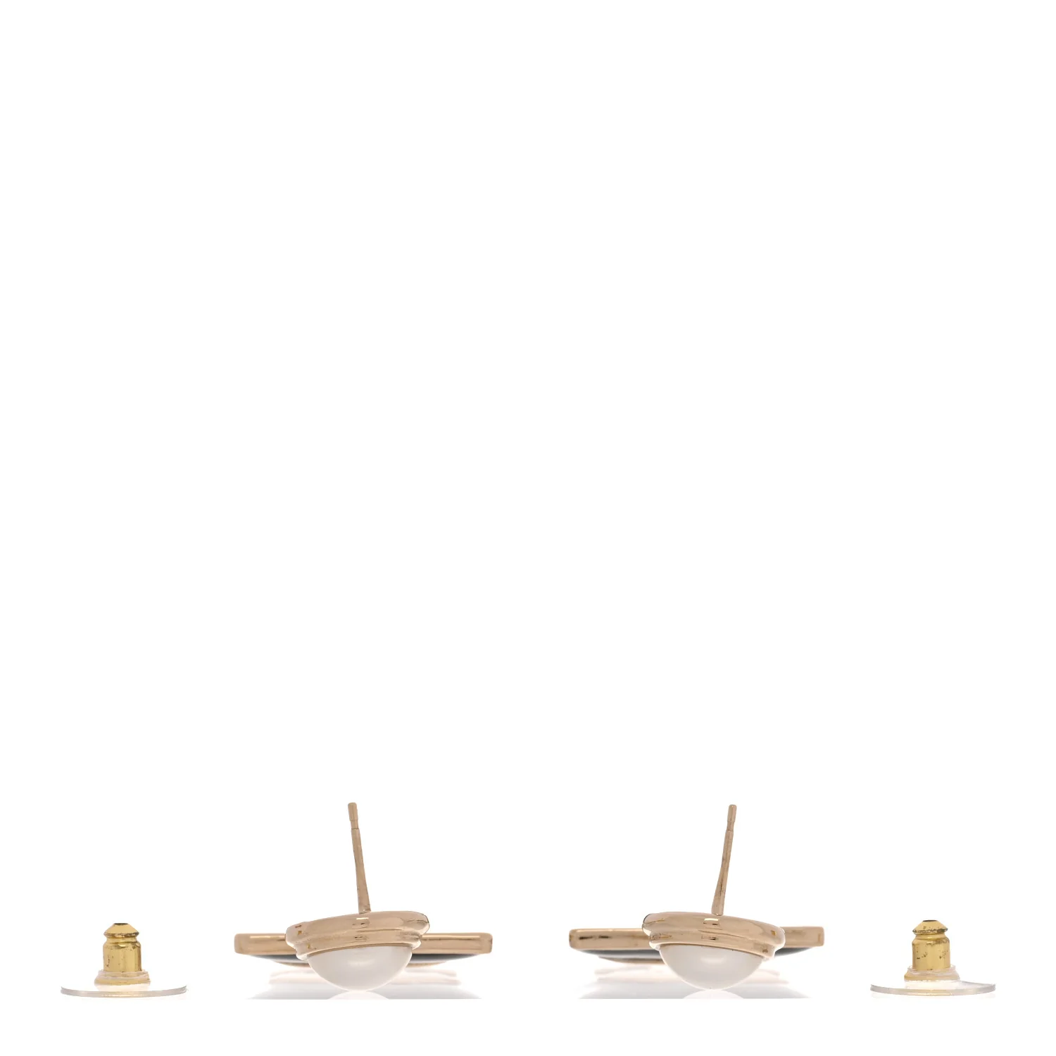 Metal Enamel Pearl Square CC Drop Earrings Gold Black White - Image 3