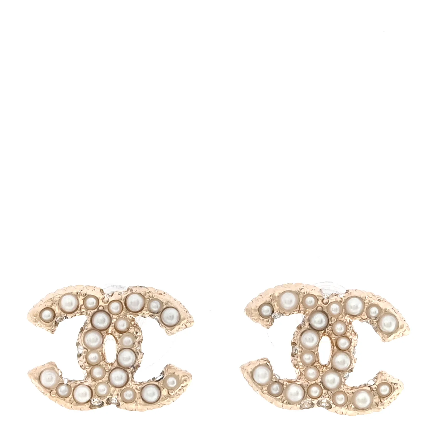 Metal Graduated Pearl Crystal CC Earrings Light Gold