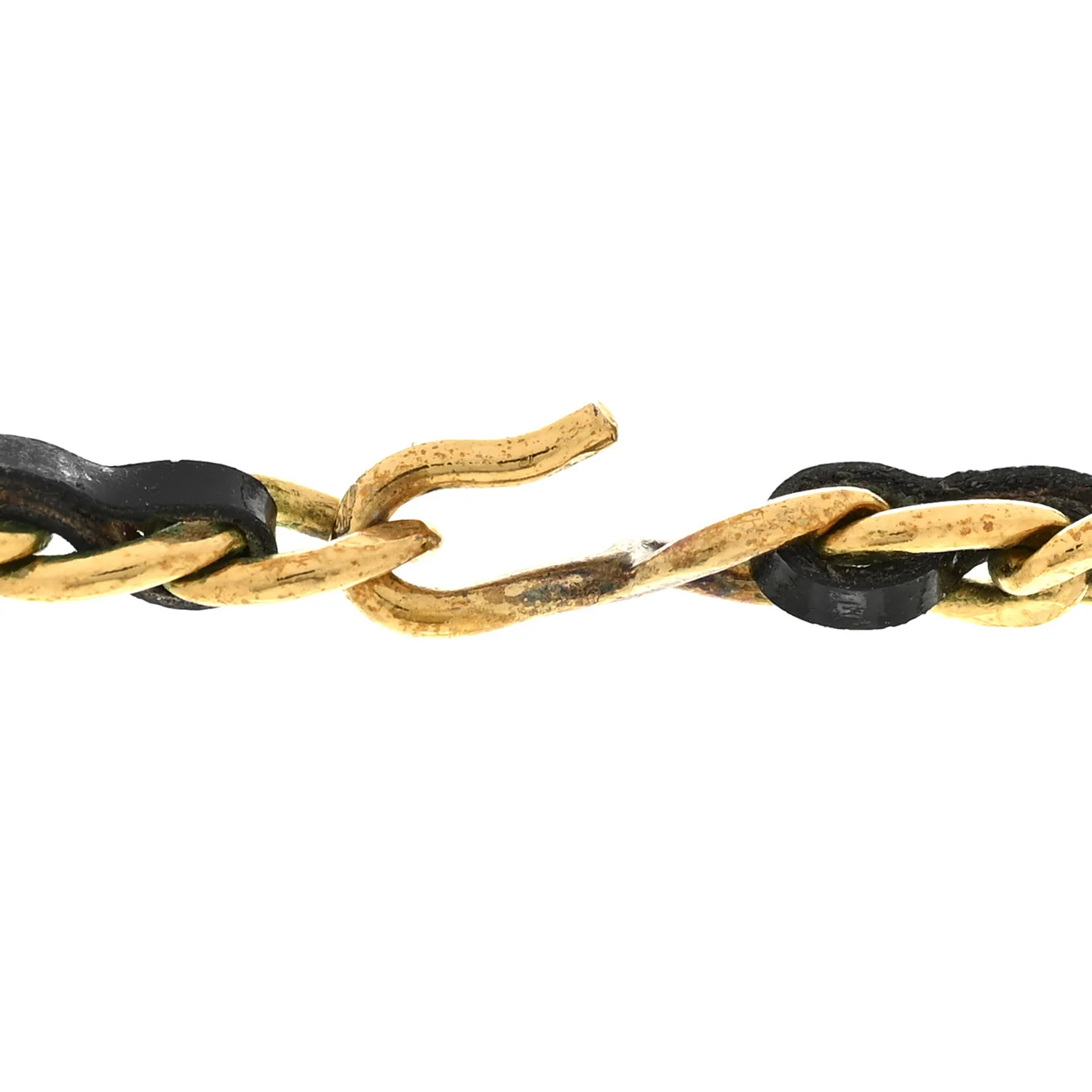 Metal Lambskin Chain Bow Medallion Necklace Black Gold - Image 6