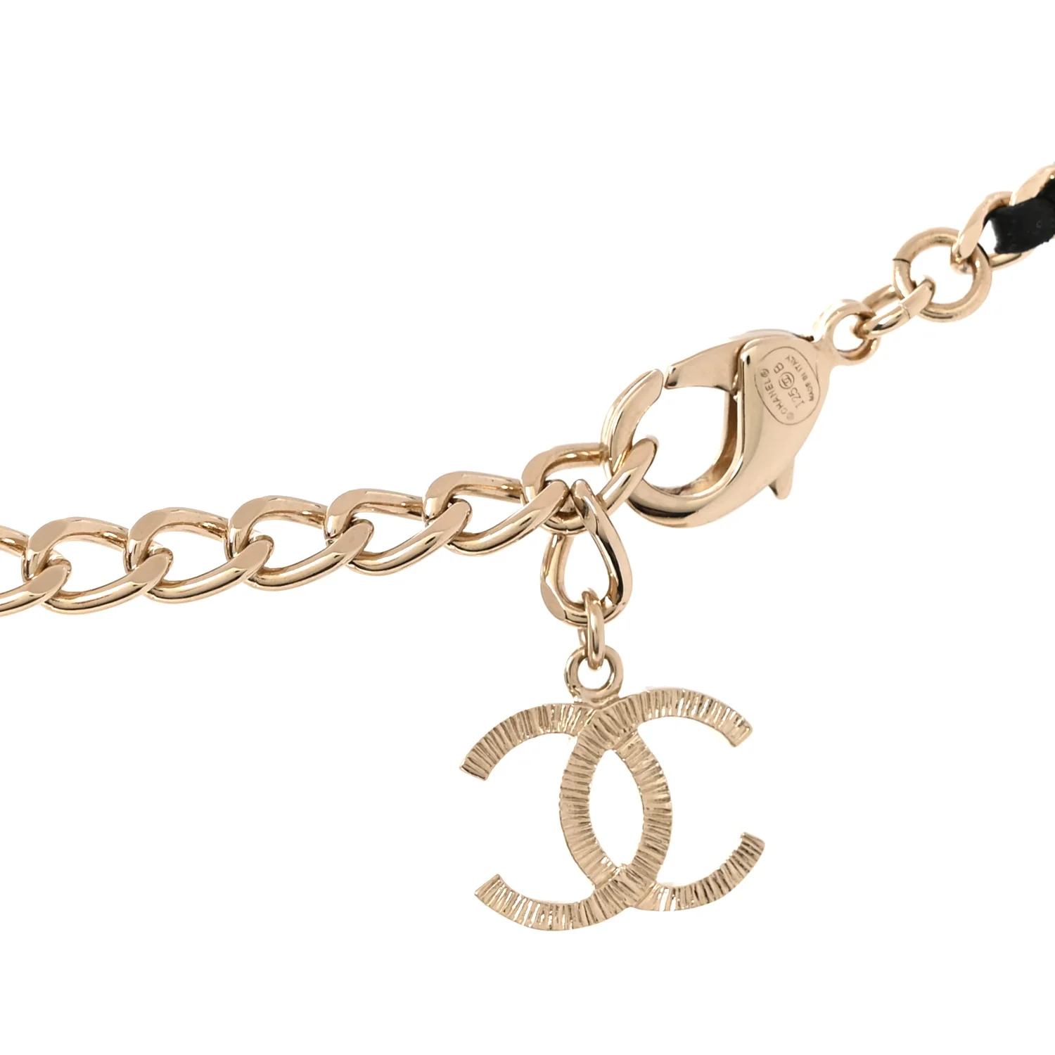 Metal Lambskin Crystal Pearl Bow Chain Belt Black Gold - Image 4