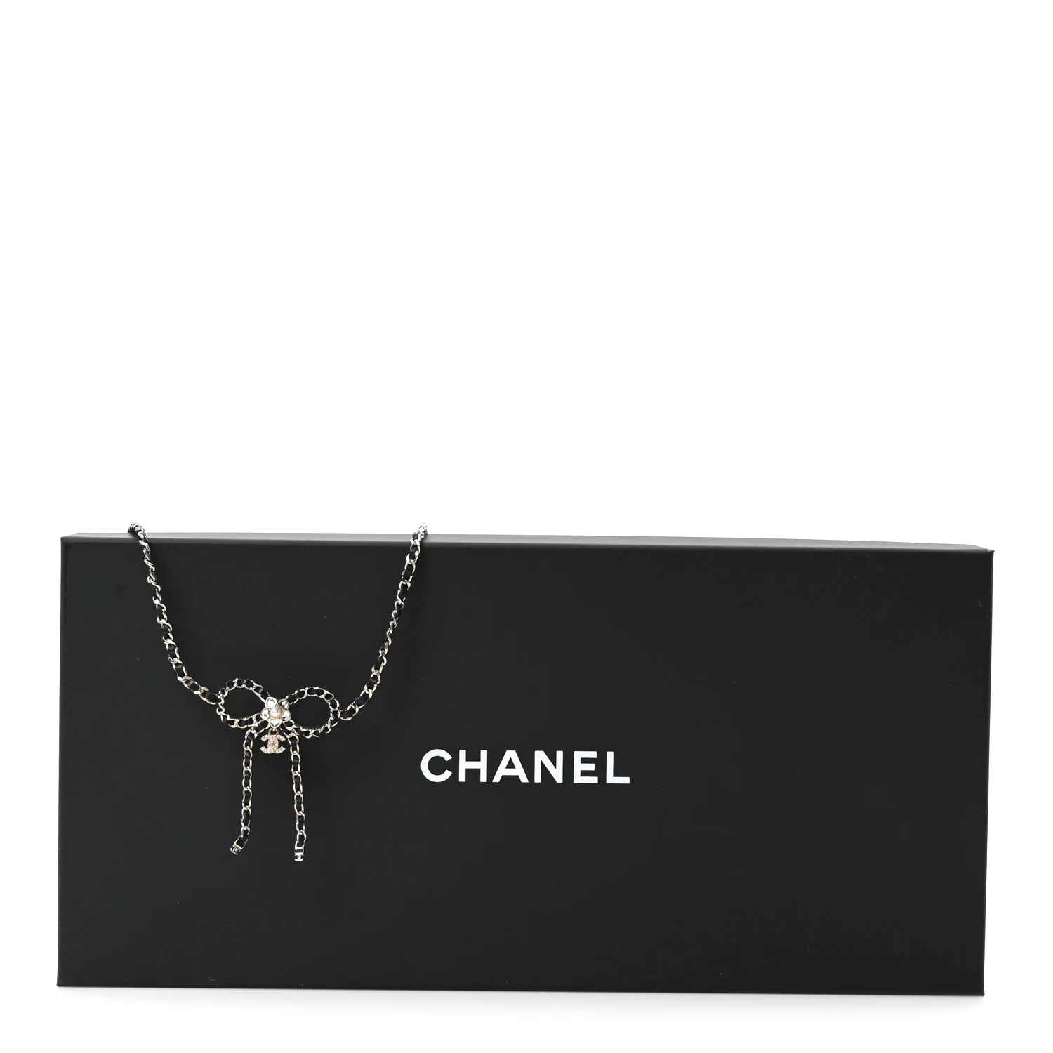Metal Lambskin Crystal Pearl Bow Chain Belt Black Gold - Image 5