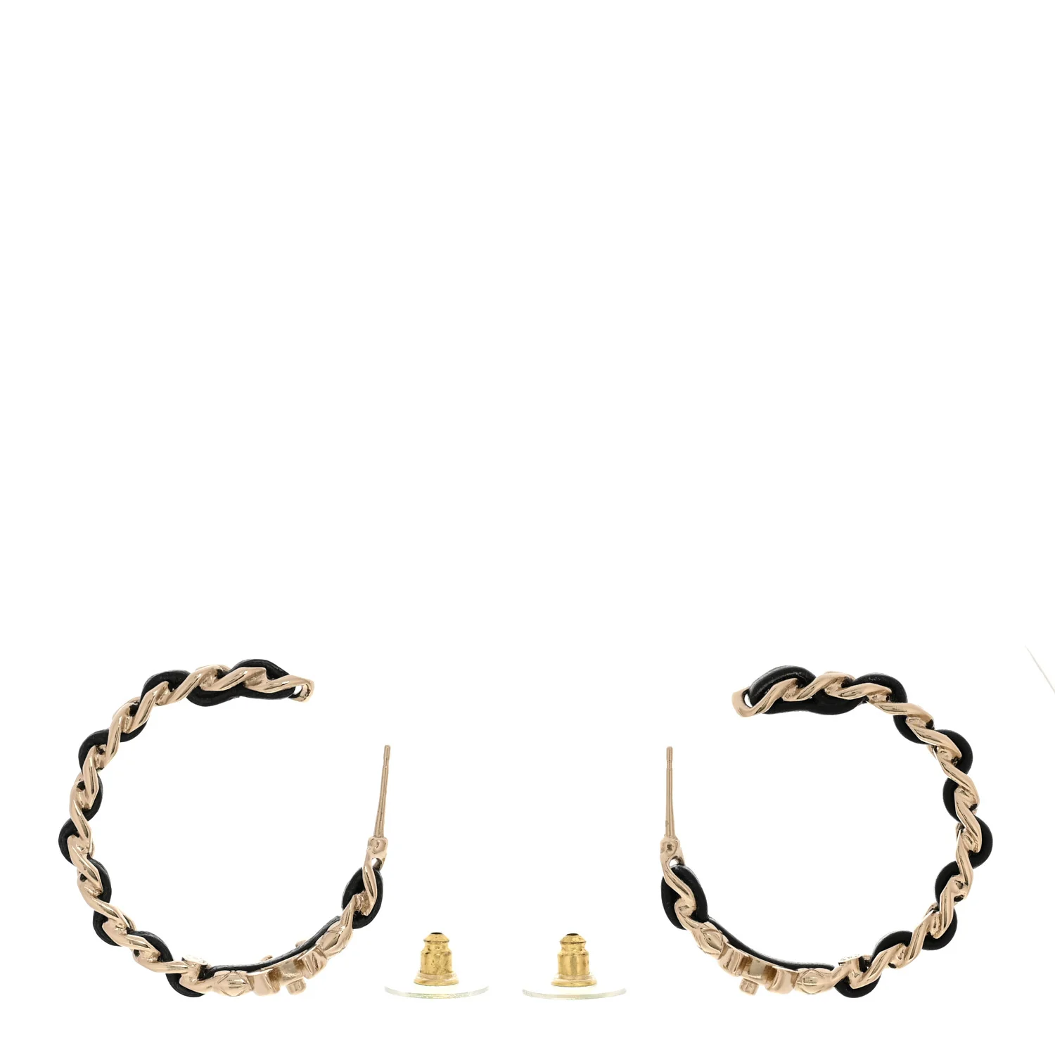 Metal Lambskin Quilted CC Turnlock Chain Hoop Earrings Gold Black - Image 3