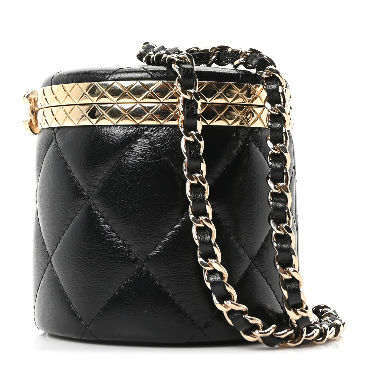 Metal Lambskin Quilted Mini Lock Frame Vanity Clutch Black - Image 3