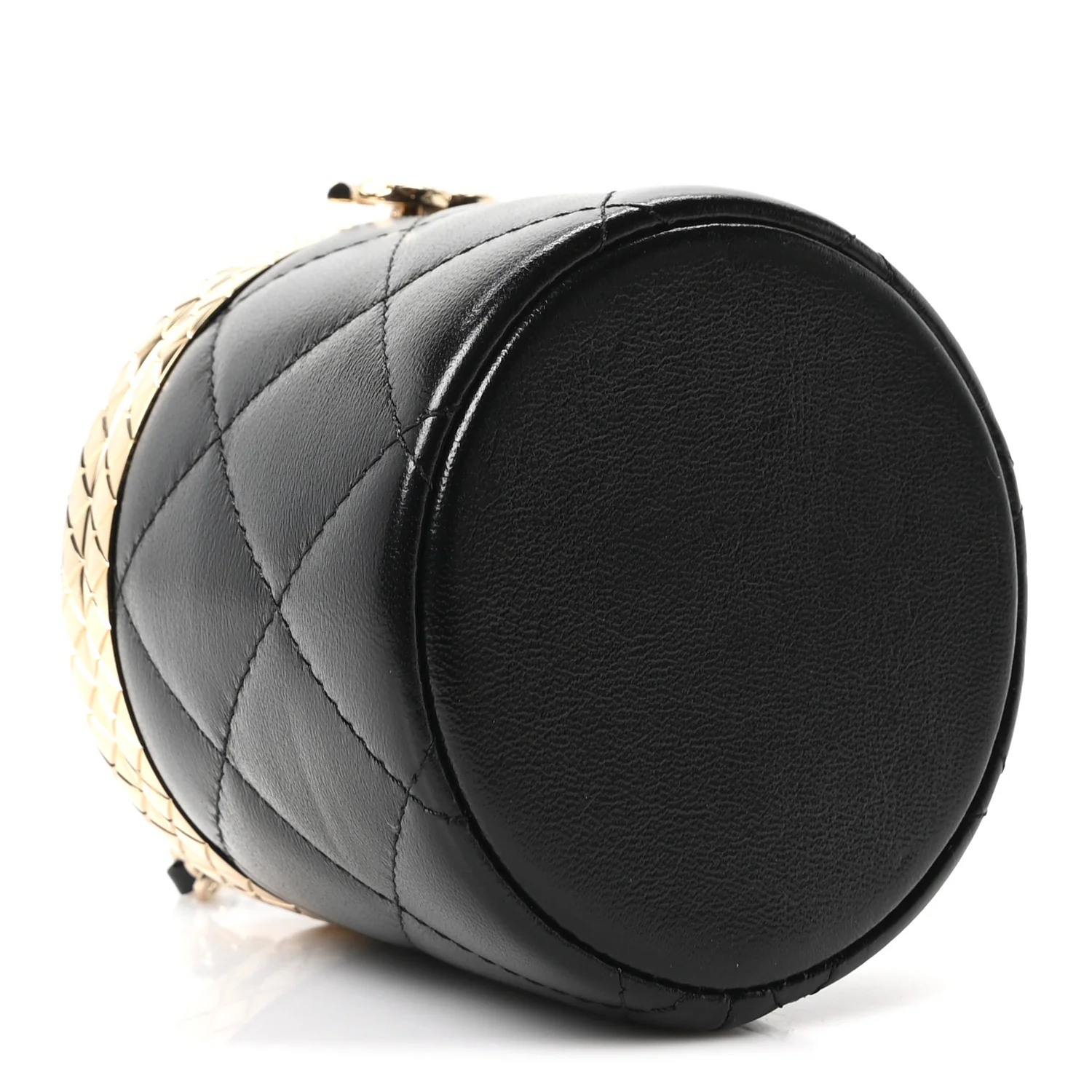 Metal Lambskin Quilted Mini Lock Frame Vanity Clutch Black - Image 4