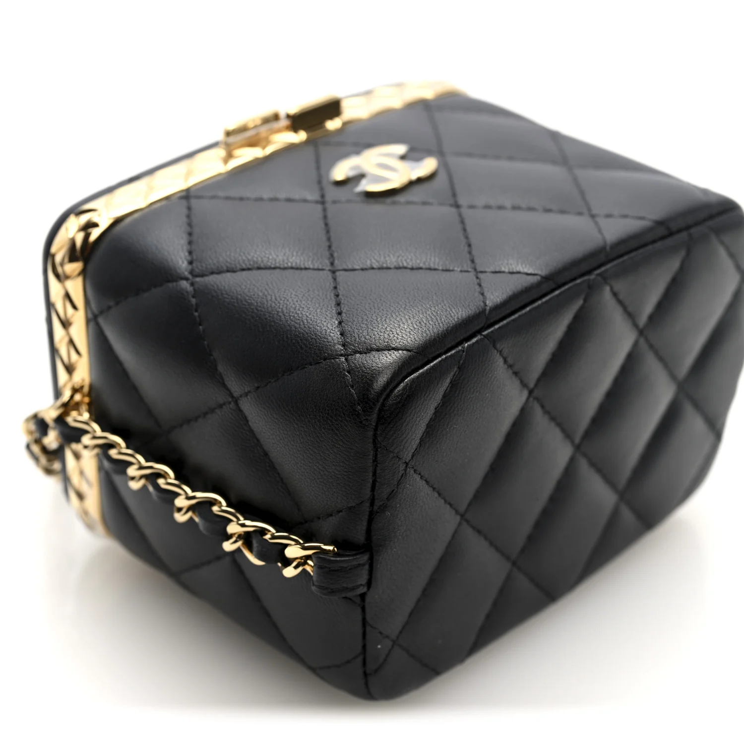 Metal Lambskin Quilted Small Vanity With Chain Black - Image 10