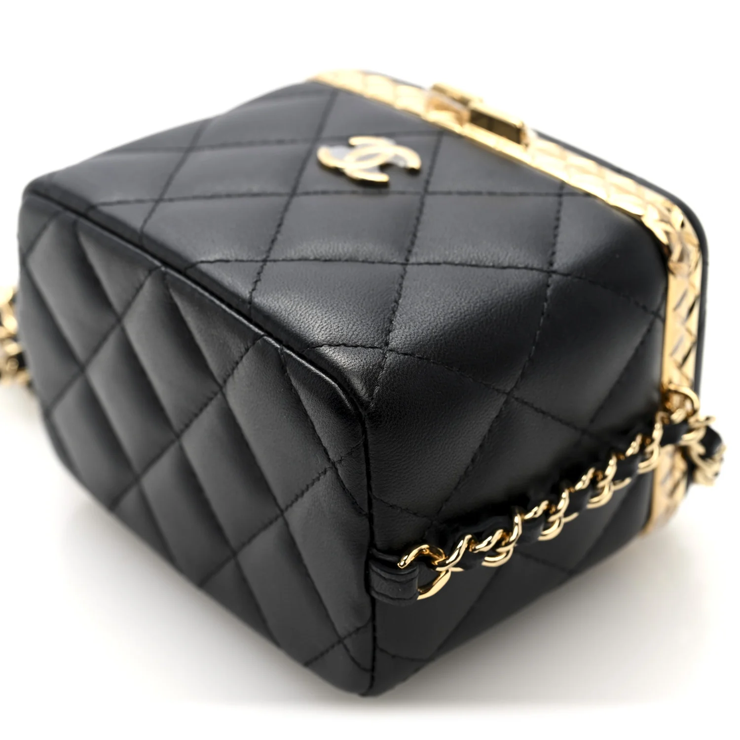 Metal Lambskin Quilted Small Vanity With Chain Black - Image 11