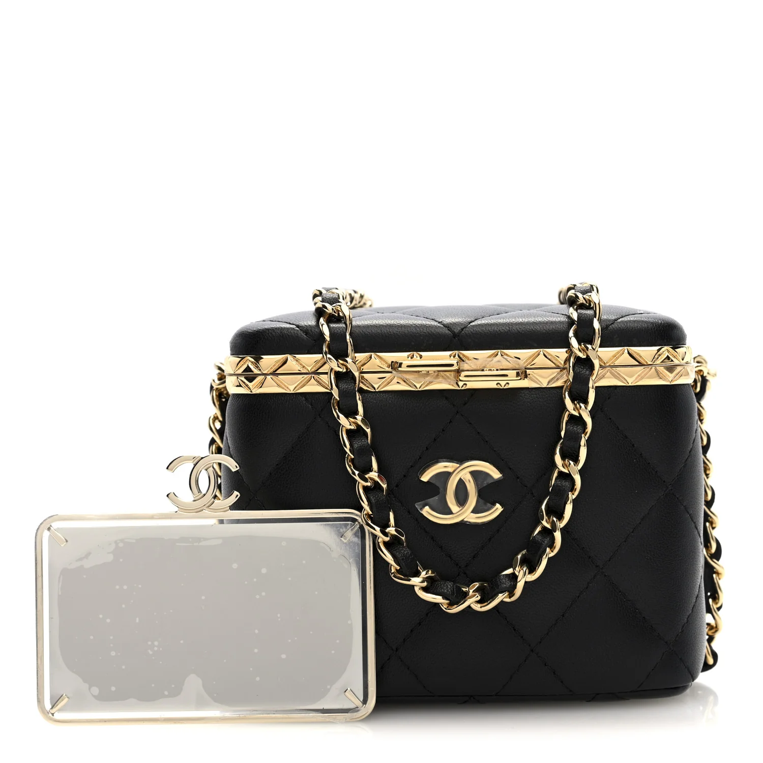 Metal Lambskin Quilted Small Vanity With Chain Black - Image 3