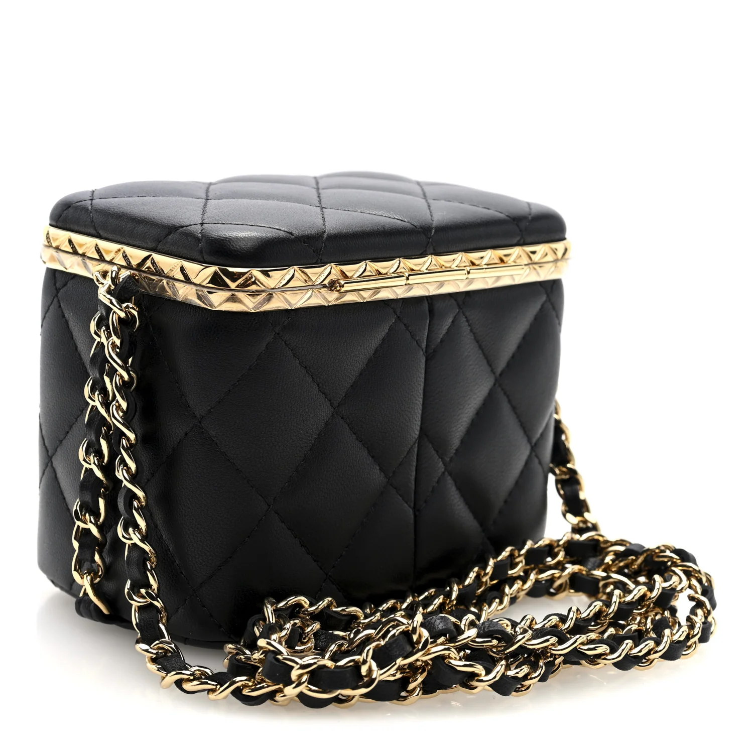 Metal Lambskin Quilted Small Vanity With Chain Black - Image 4