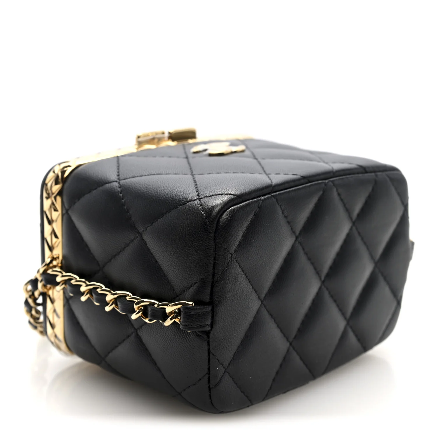 Metal Lambskin Quilted Small Vanity With Chain Black - Image 5
