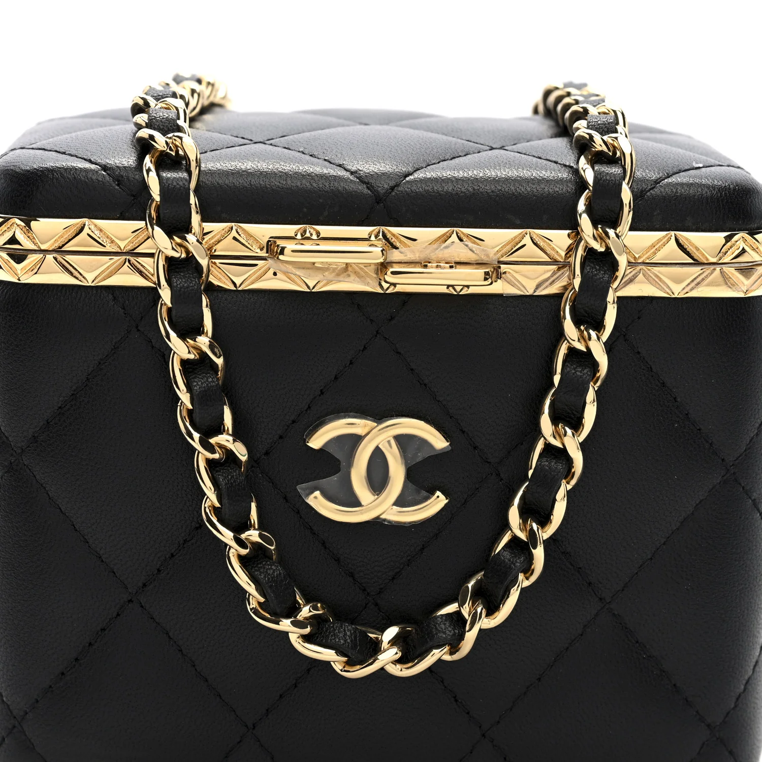 Metal Lambskin Quilted Small Vanity With Chain Black - Image 9