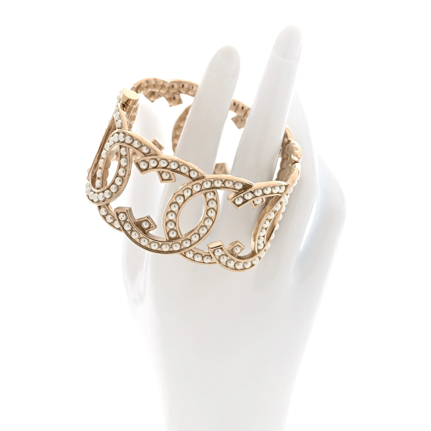 Metal Pearl CC Cuff Bracelet Gold - Image 2
