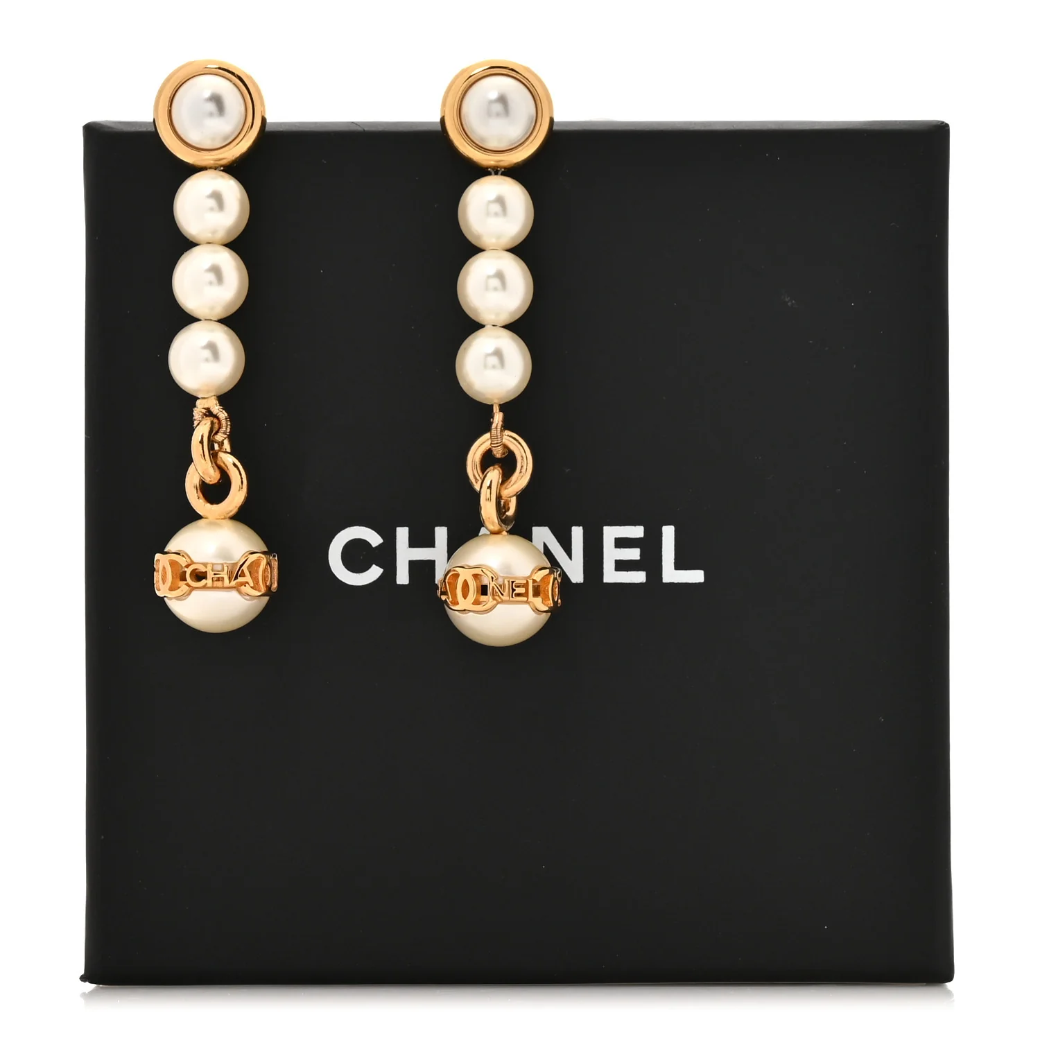 Metal Pearl CC Logo Drop Earrings White Gold - Image 12