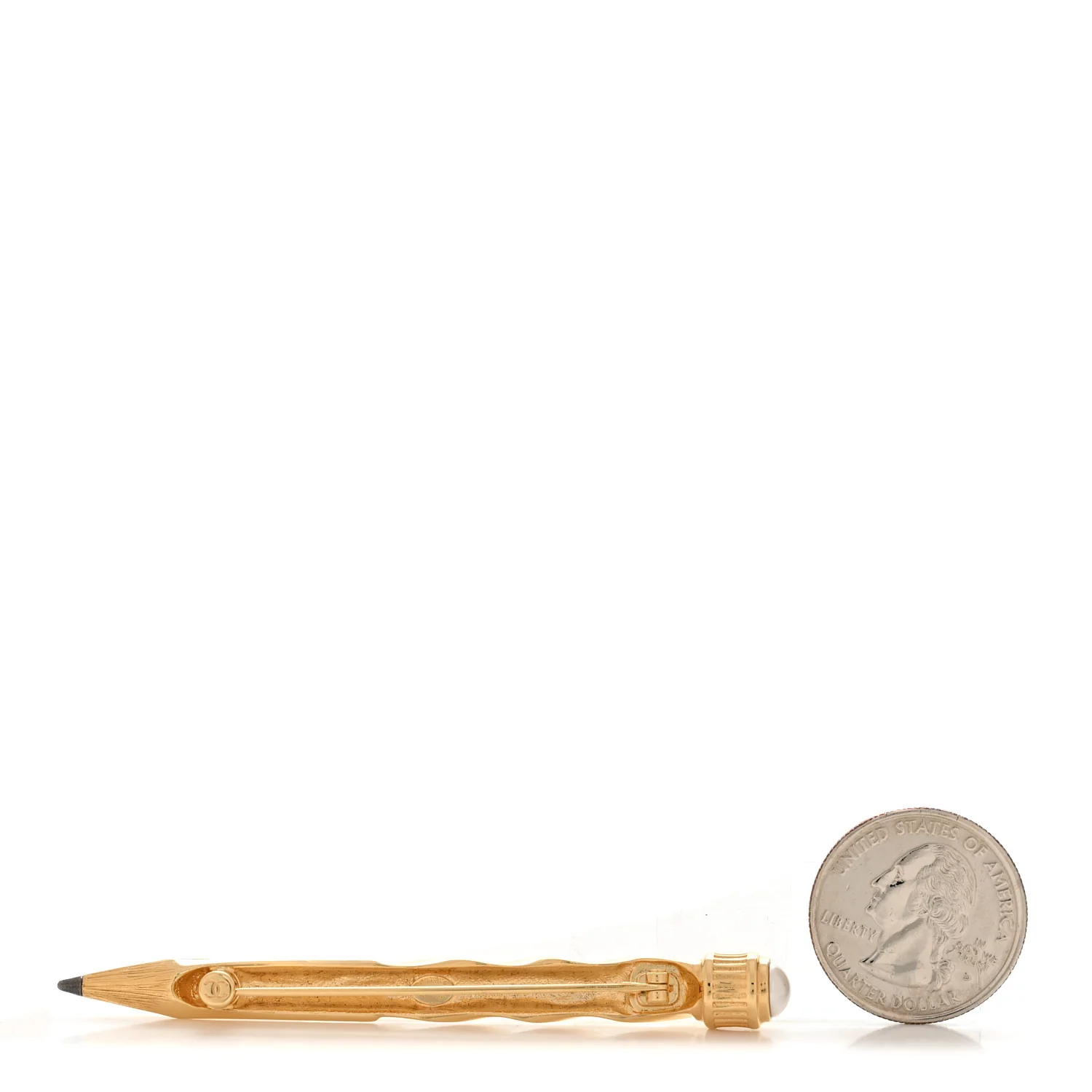 Metal Pearl Pencil Brooch Gold - Image 2