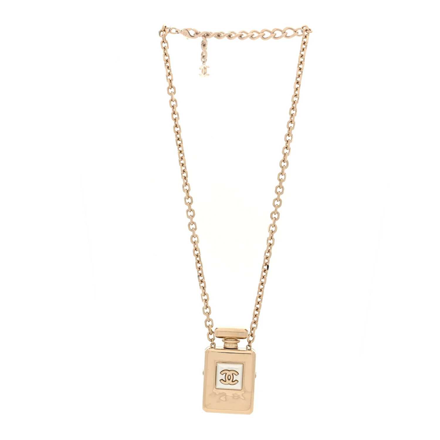 Metal Pearl Perfume Bottle CC Locket Necklace Gold - Image 3