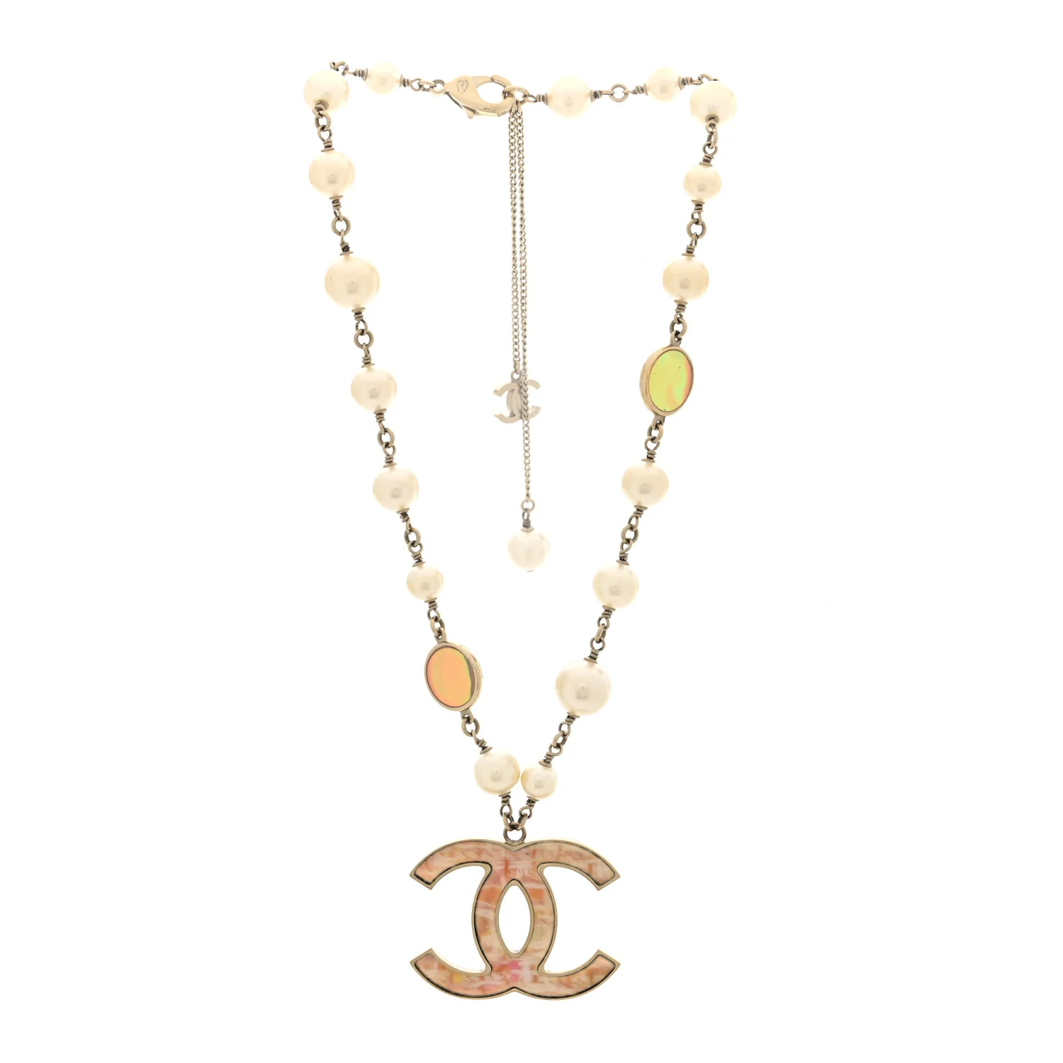 Metal Pearl Resin CC Pendant Necklace Gold Multicolor - Image 3