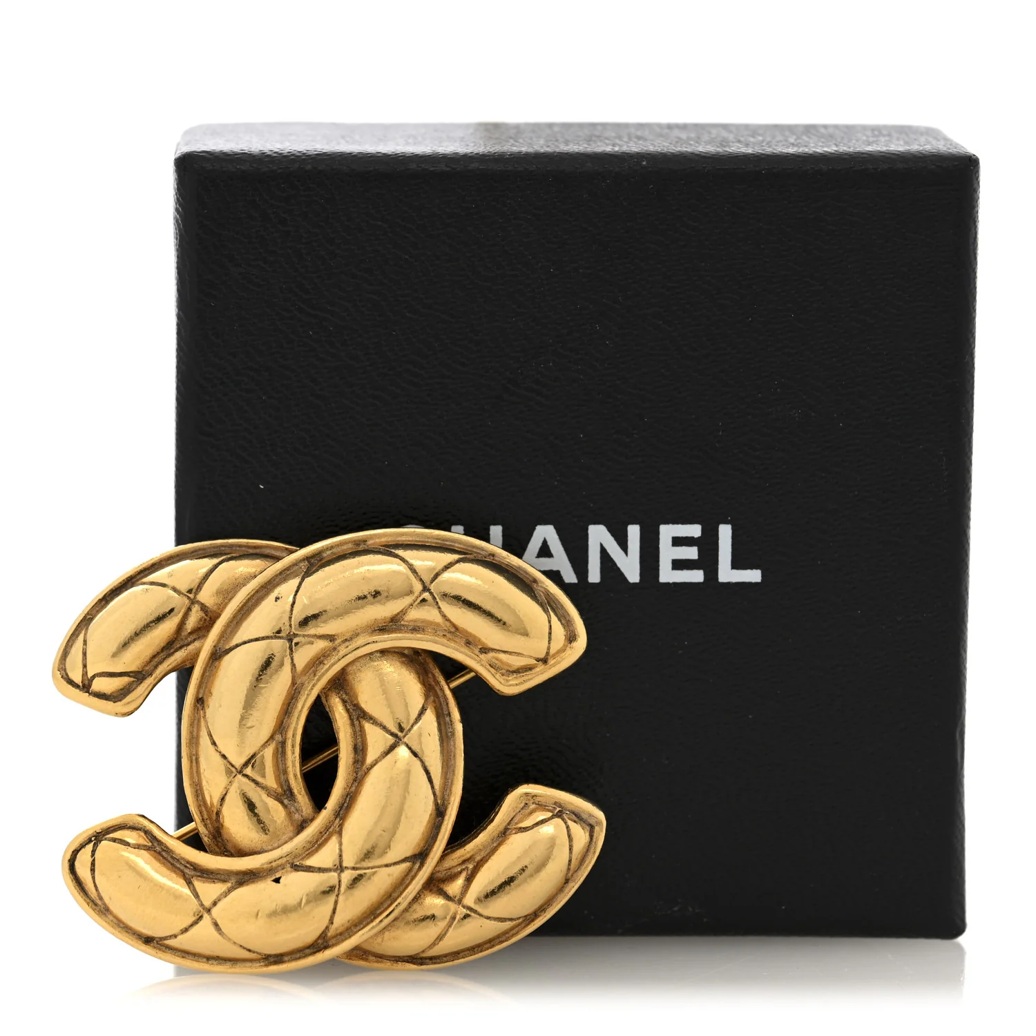 Metal Quilted Large CC Brooch Gold - Image 4