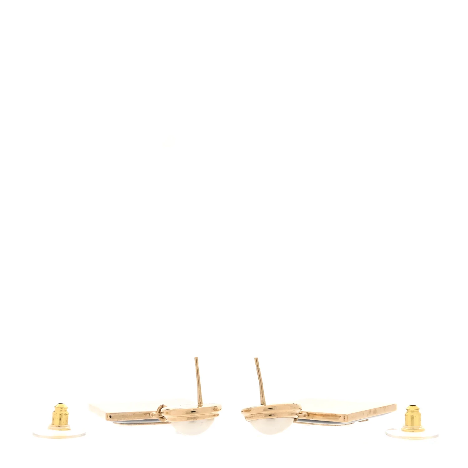 Metal Resin Pearl CC Drop Earrings Gold Black White - Image 3
