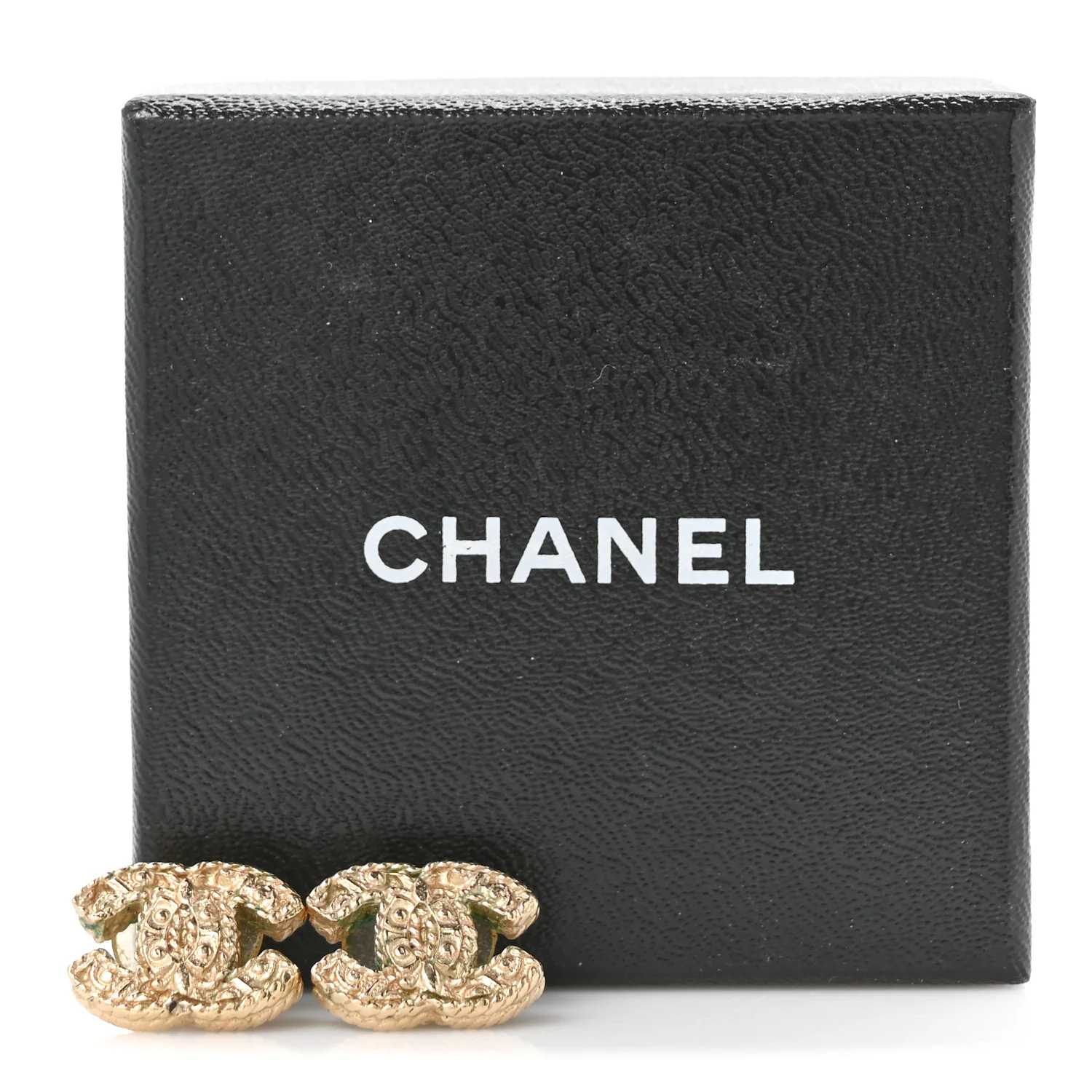 Metal Textured CC Earrings Gold - Image 5