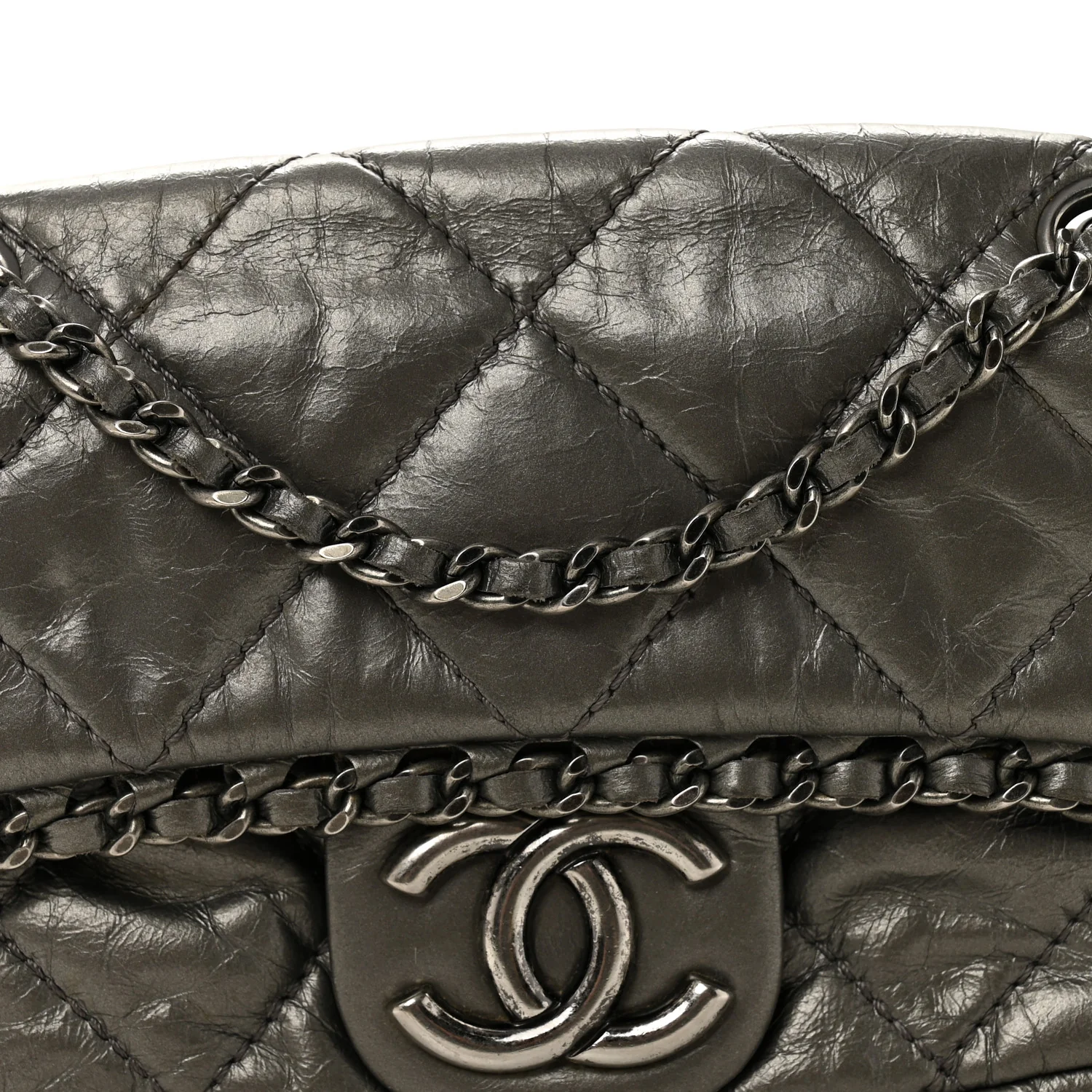 Metallic Aged Calfskin Mini Chain Me Flap Pewter - Image 15