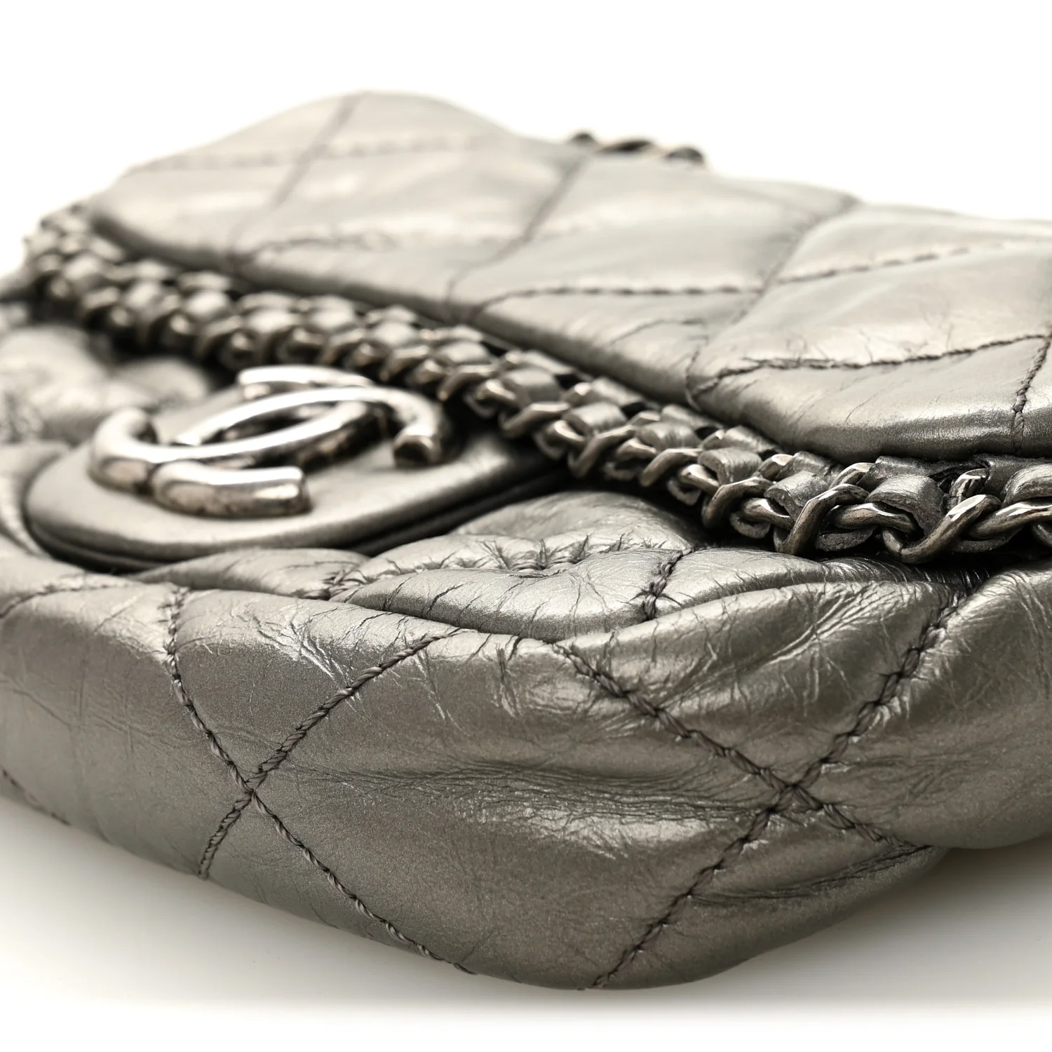 Metallic Aged Calfskin Mini Chain Me Flap Pewter - Image 19