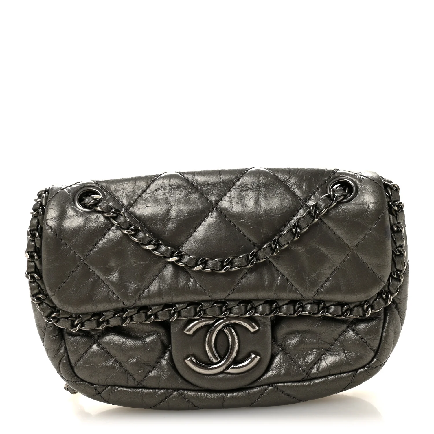 Metallic Aged Calfskin Mini Chain Me Flap Pewter - Image 2
