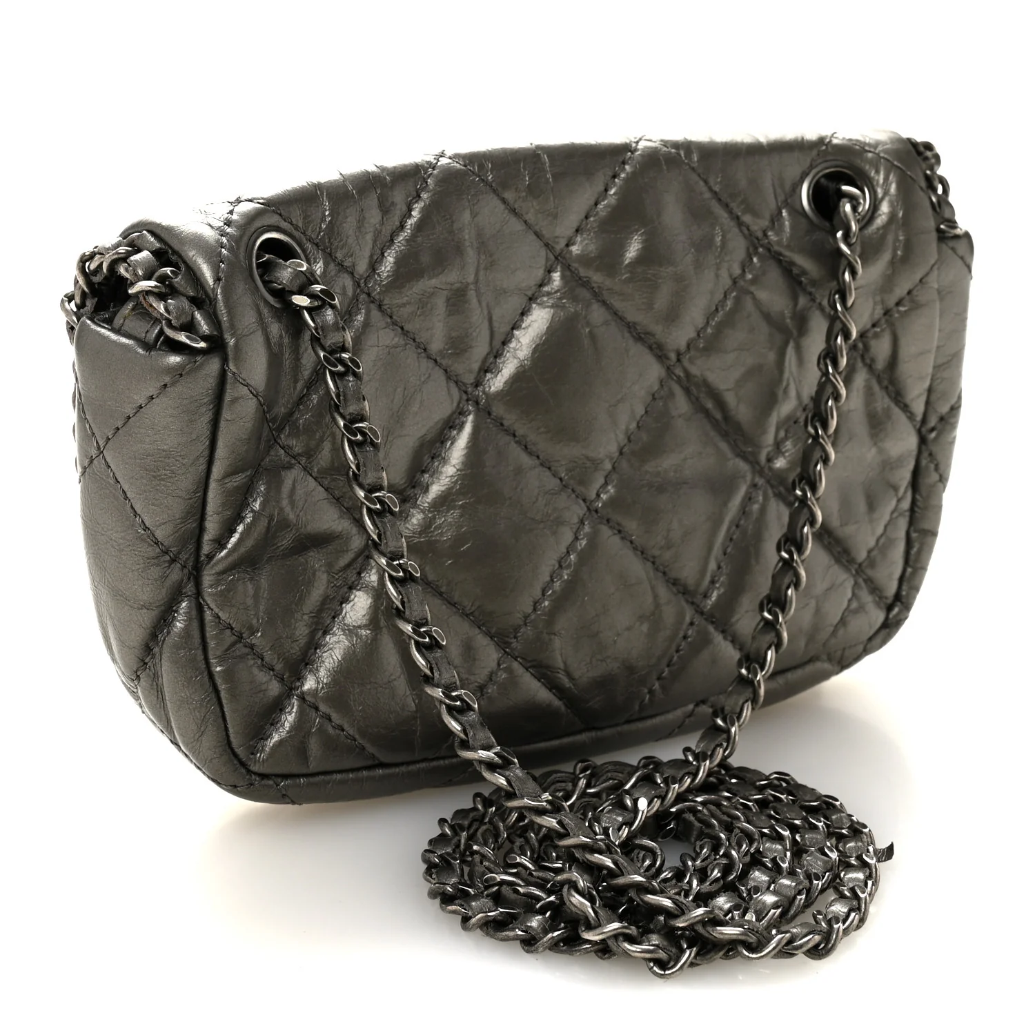 Metallic Aged Calfskin Mini Chain Me Flap Pewter - Image 4
