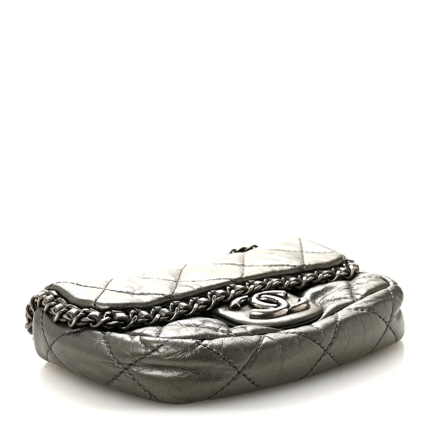 Metallic Aged Calfskin Mini Chain Me Flap Pewter - Image 6