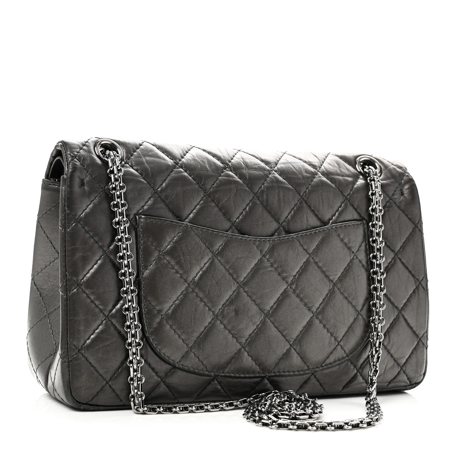 Metallic Aged Calfskin Quilted 2.55 Reissue 226 Flap Dark Grey - Image 3