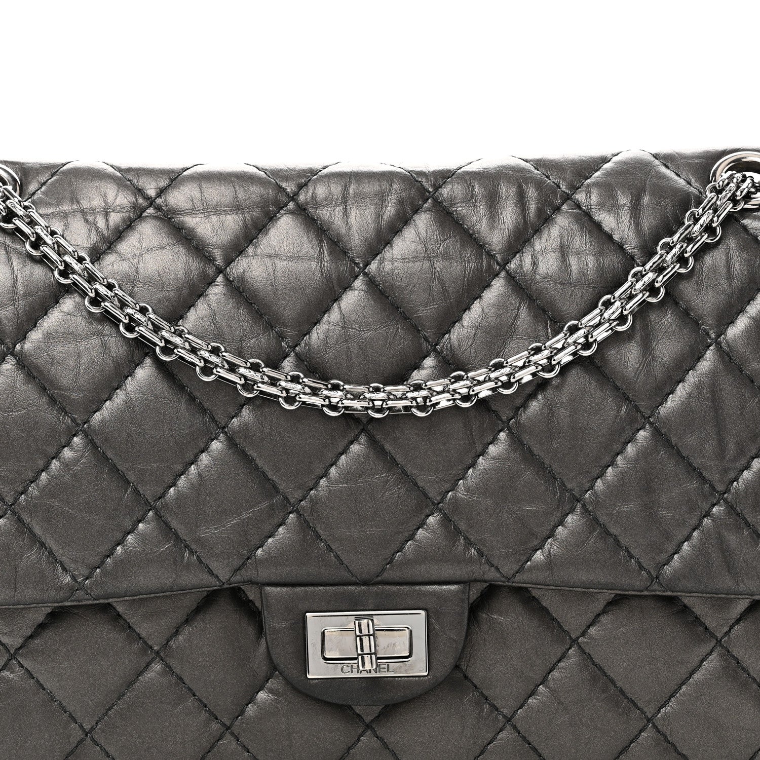Metallic Aged Calfskin Quilted 2.55 Reissue 226 Flap Dark Grey - Image 8